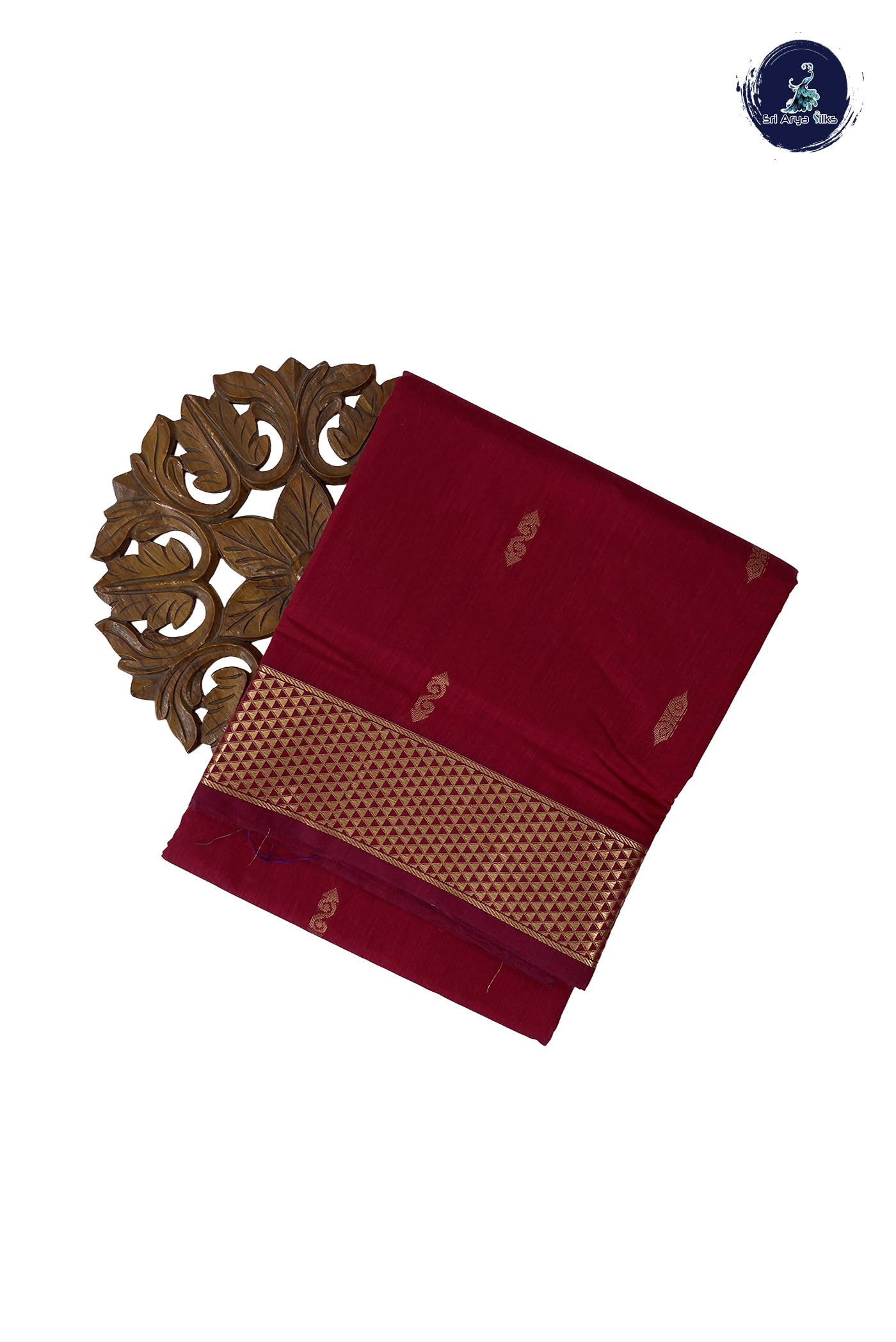 Maroon Madisar Semi Silk Cotton Saree With Zari Buttas Pattern