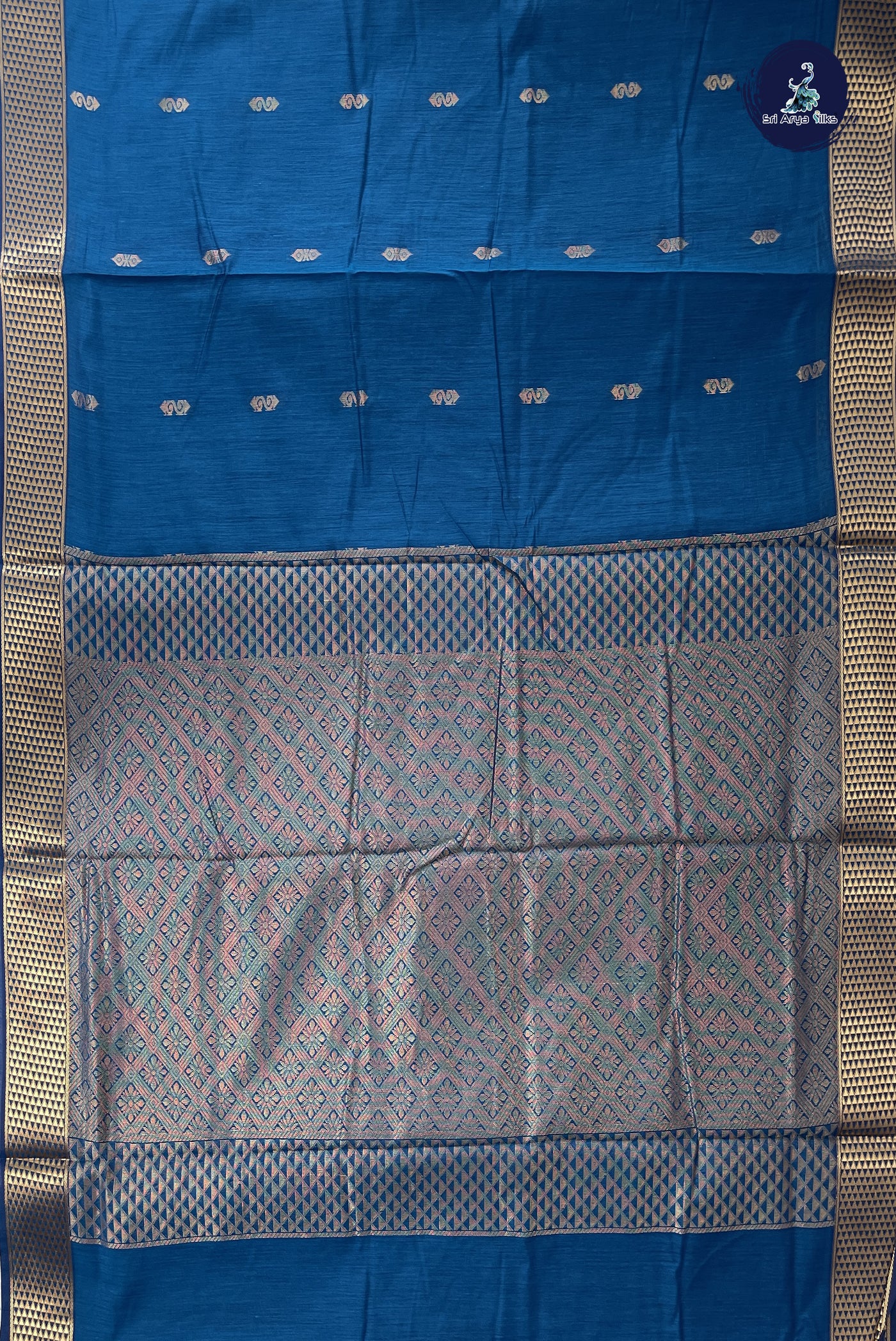 Blue Madisar Semi Silk Cotton Saree With Zari Buttas Pattern
