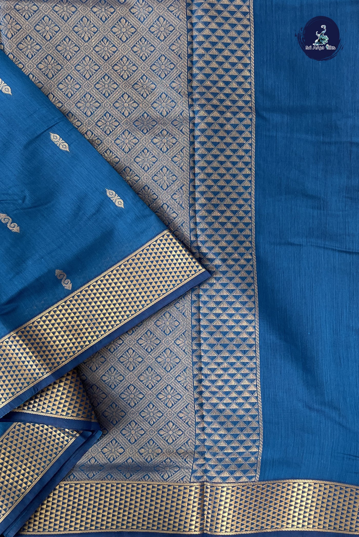 Blue Madisar Semi Silk Cotton Saree With Zari Buttas Pattern