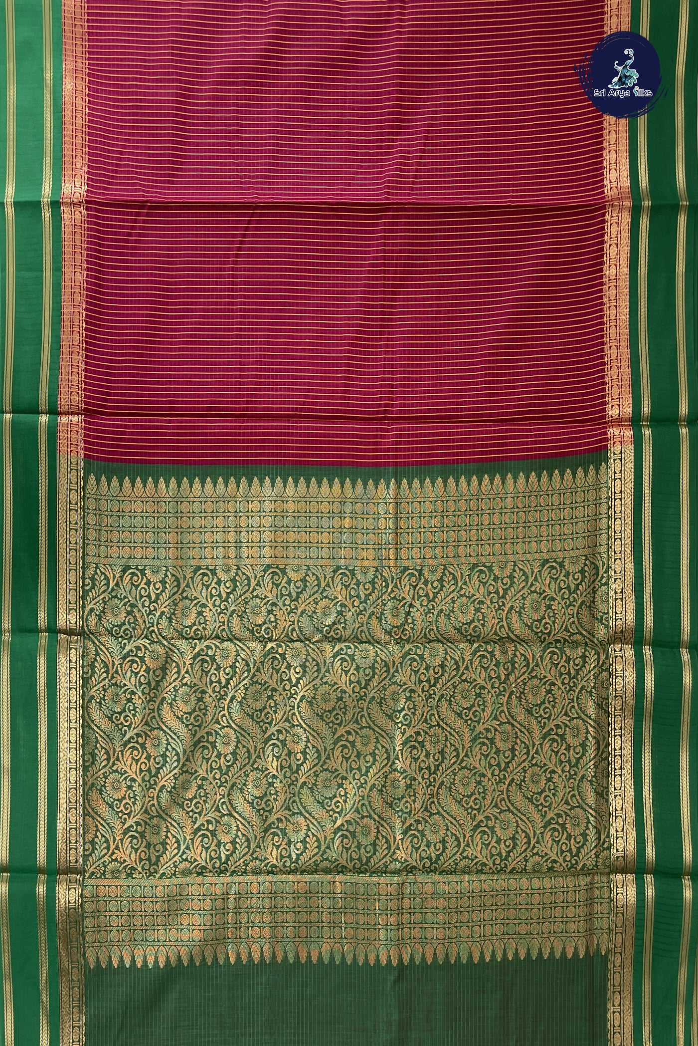 Pinkish Maroon Madisar Semi Silk Cotton Saree With Checked Pattern