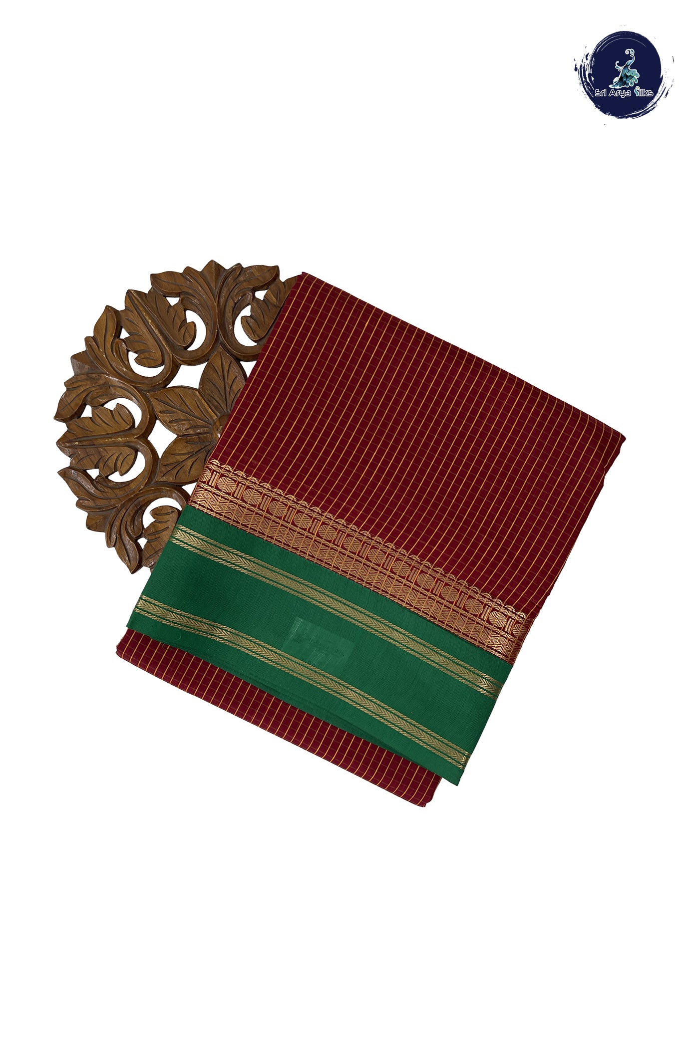 Maroon Madisar Semi Silk Cotton Saree With Checked Pattern
