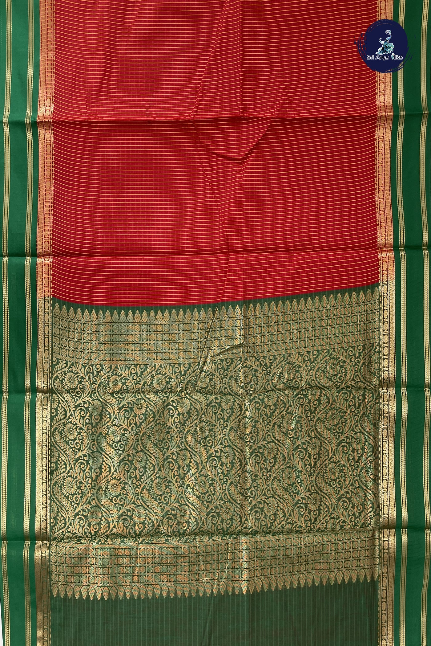 Red Madisar Semi Silk Cotton Saree With Checked Pattern