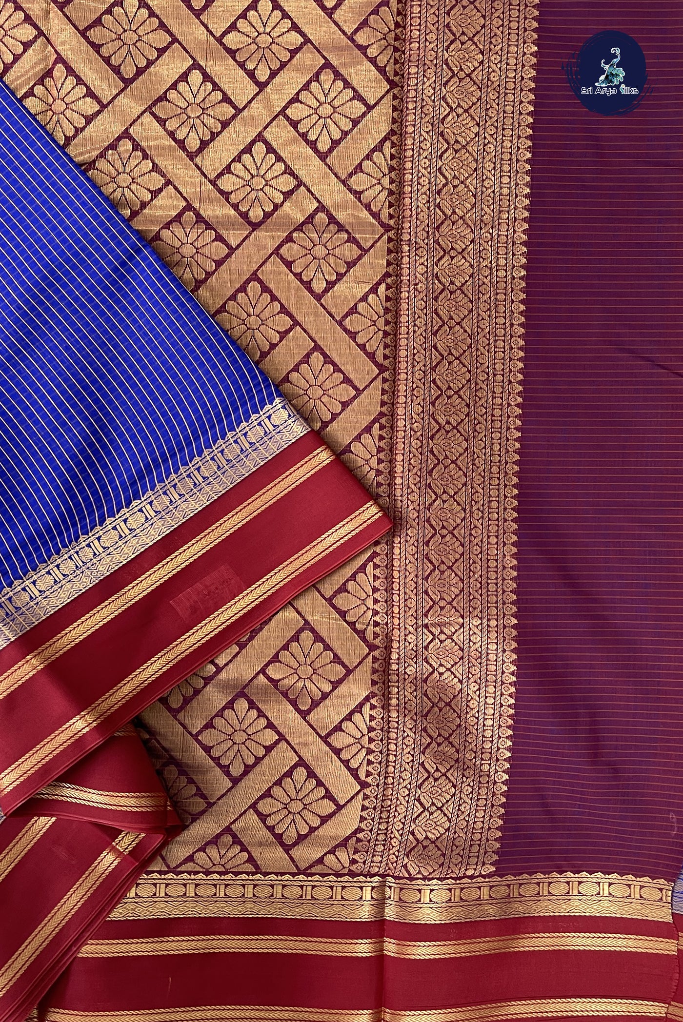 MS Blue Madisar Semi Silk Cotton Saree With Checked Pattern