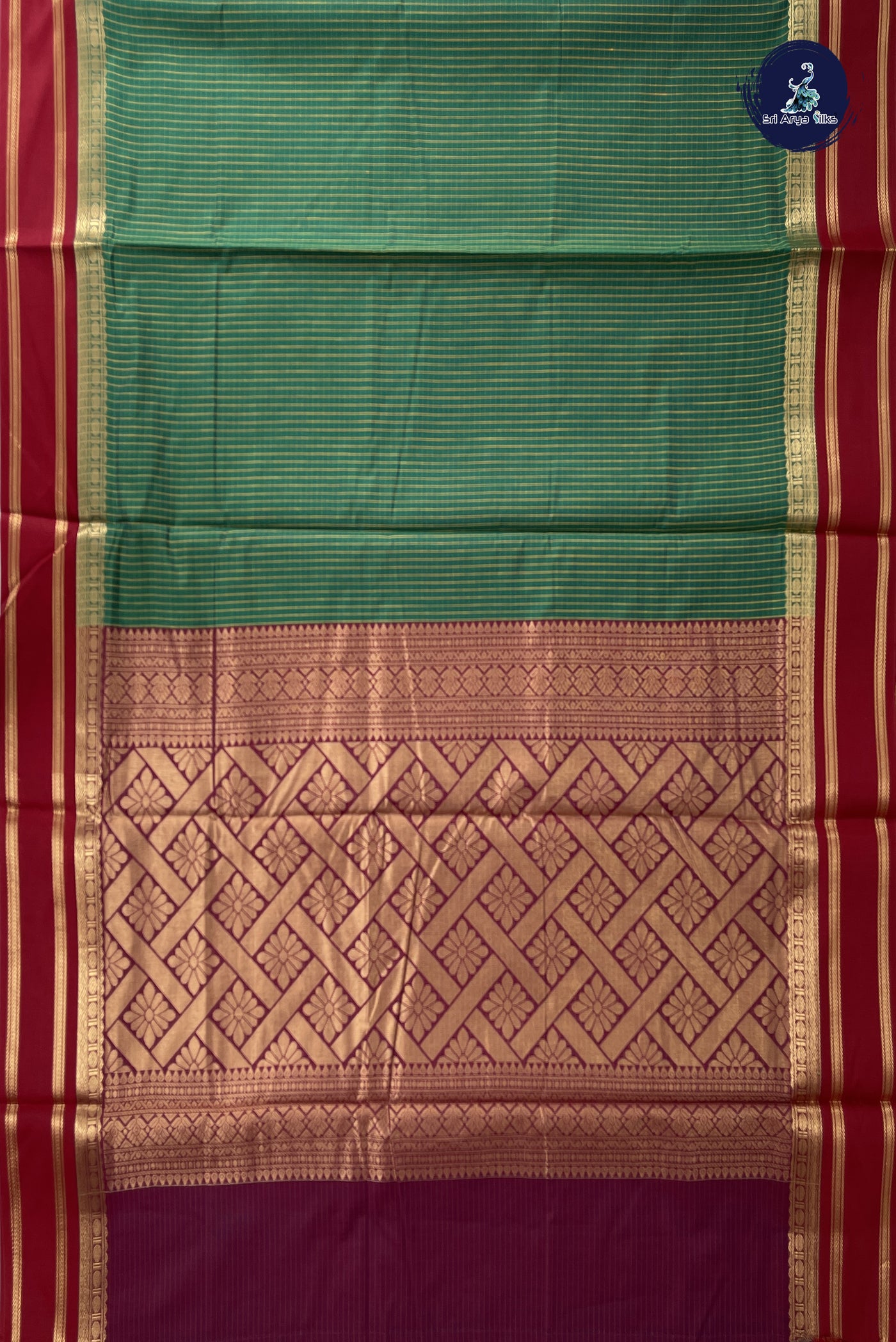 Dark Green Madisar Semi Silk Cotton Saree With Checked Pattern
