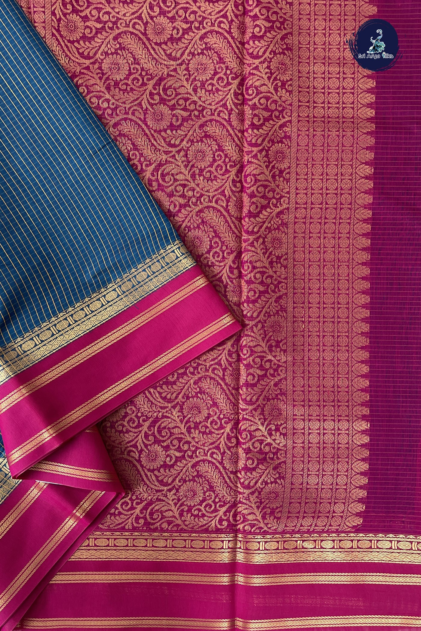 Blue Madisar Semi Silk Cotton Saree With Checked Pattern