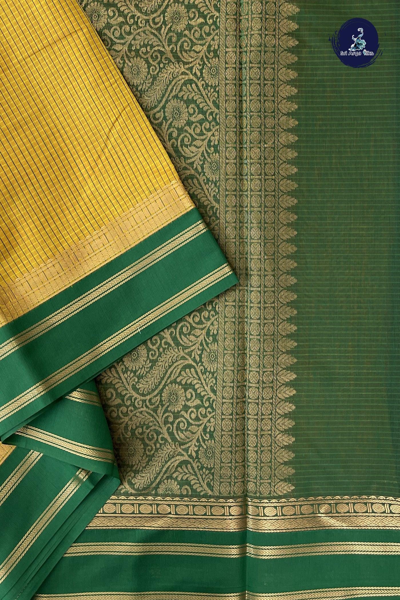 Lemon Yellow Madisar Semi Silk Cotton Saree With Checked Pattern