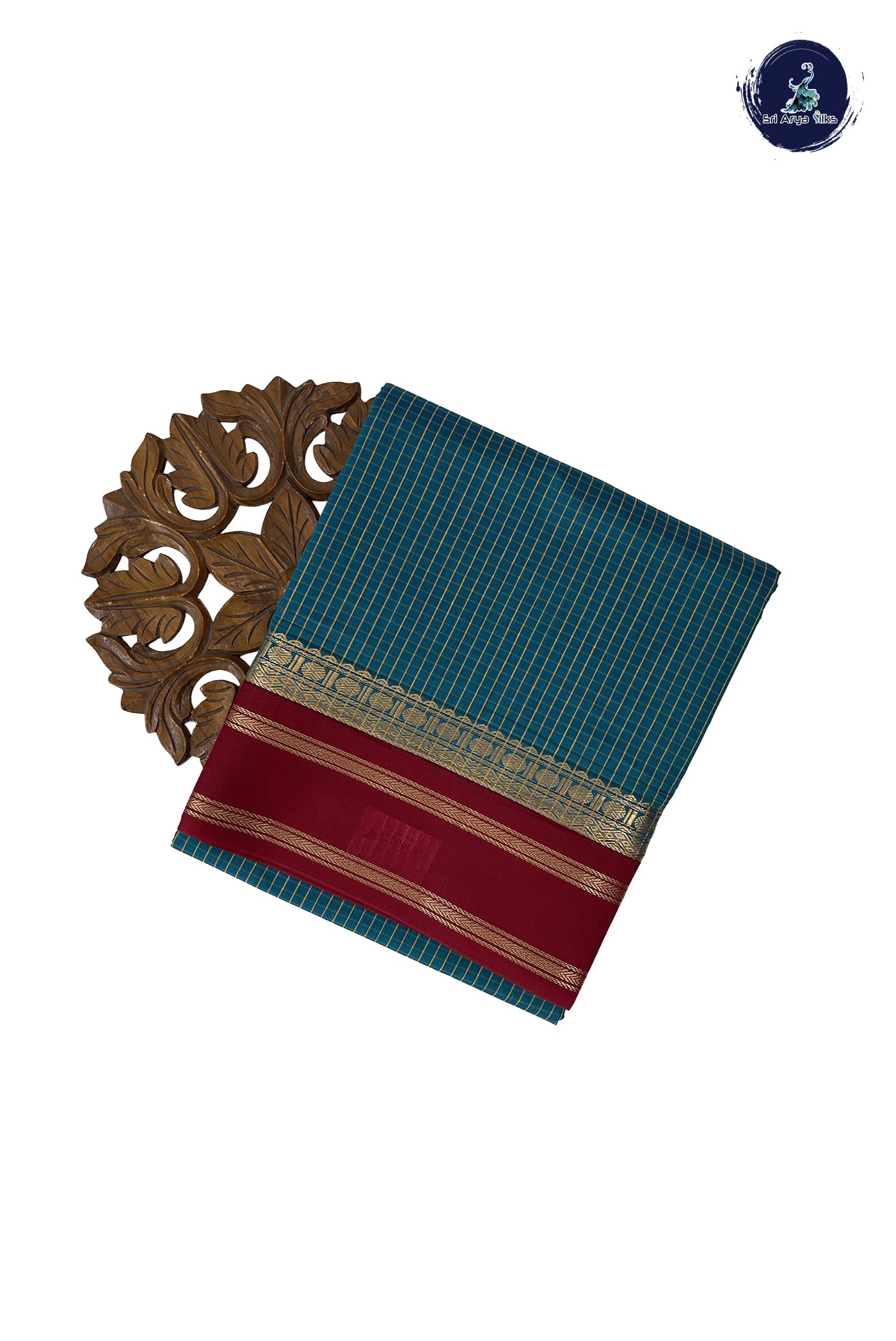 Teal Madisar Semi Silk Cotton Saree With Checked Pattern