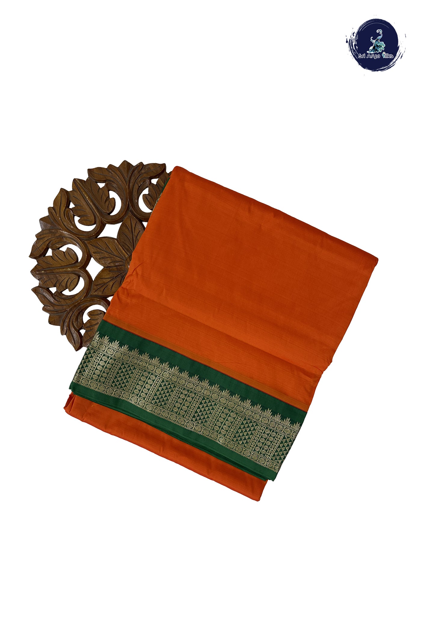 Orange 9 Yards Semi Silk With Plain Pattern