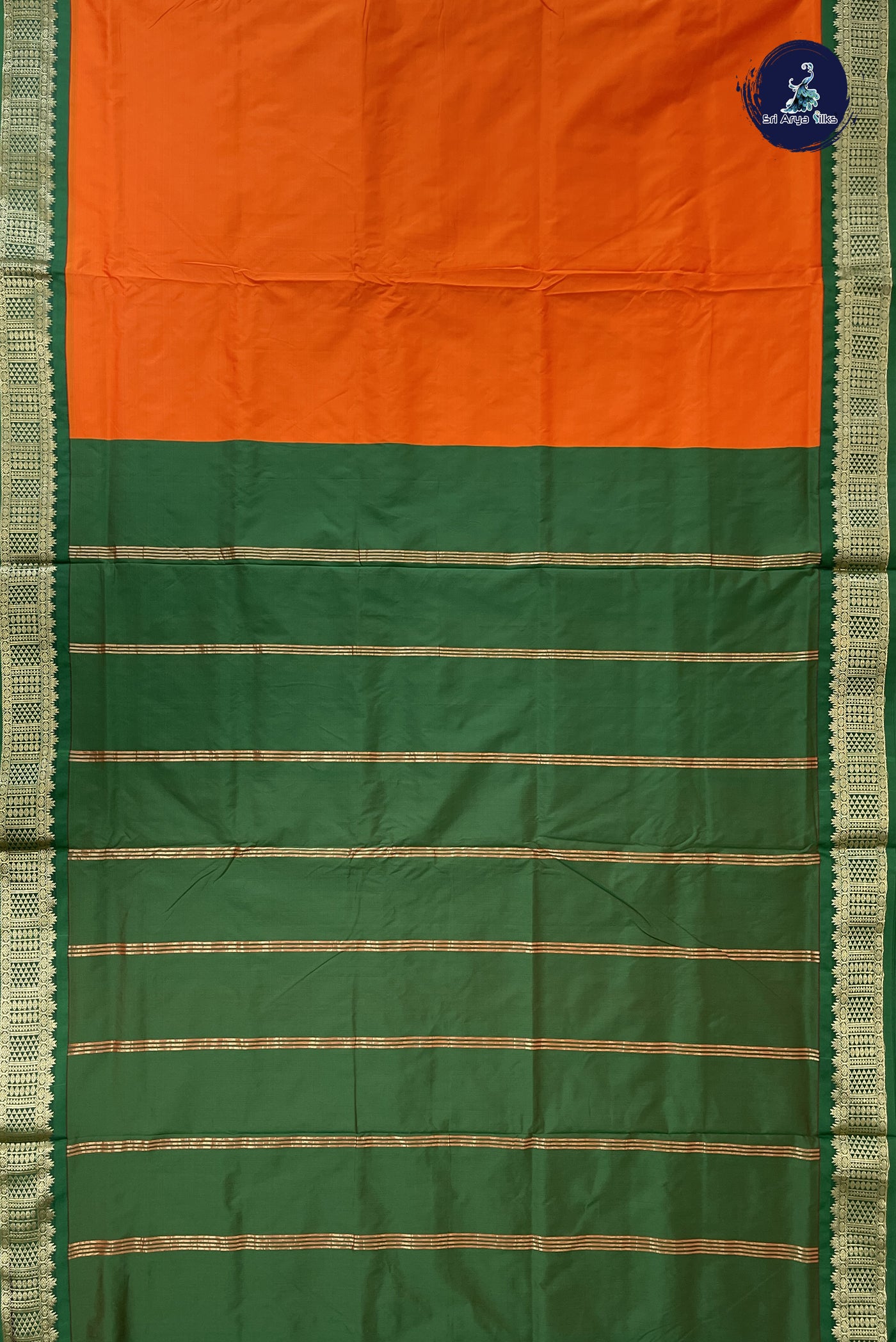 Orange 9 Yards Semi Silk With Plain Pattern