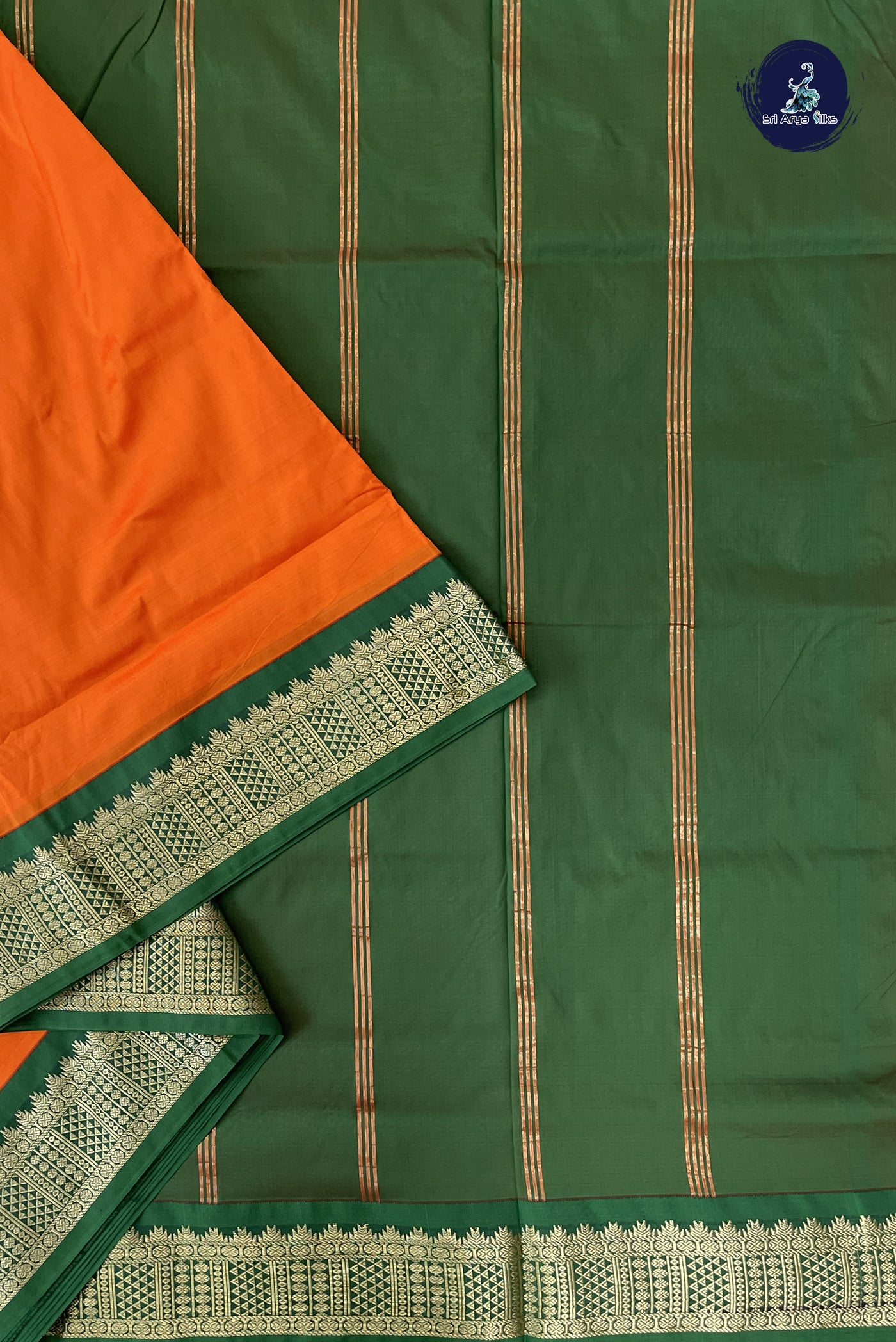 Orange 9 Yards Semi Silk With Plain Pattern