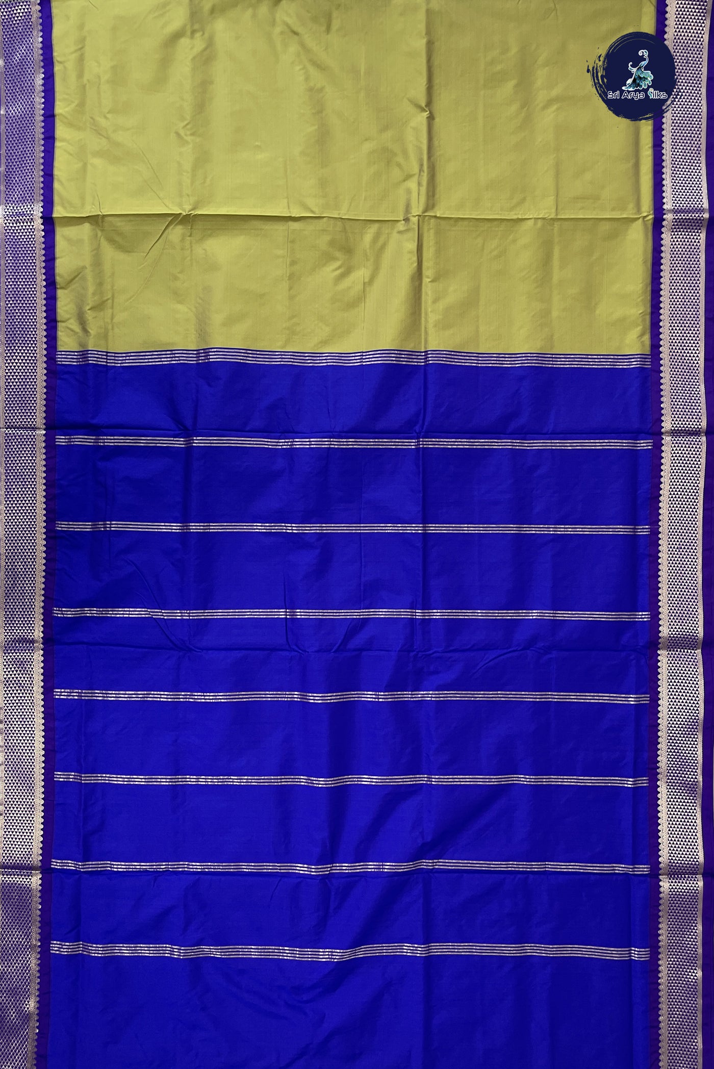 Elaichi Green 9 Yards Semi Silk With Plain Pattern