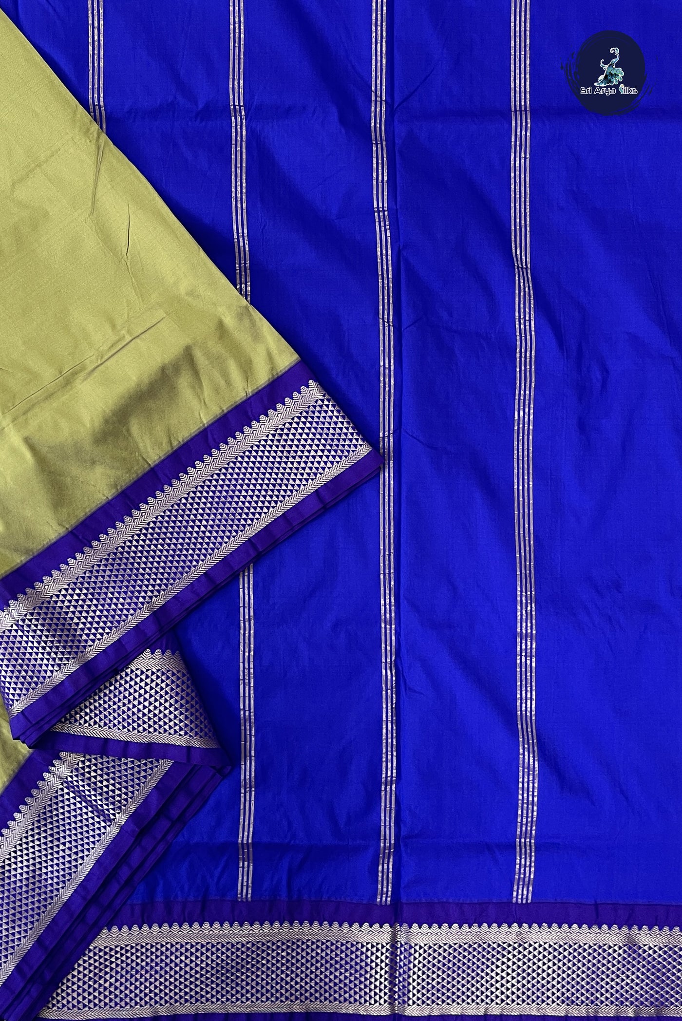 Elaichi Green 9 Yards Semi Silk With Plain Pattern