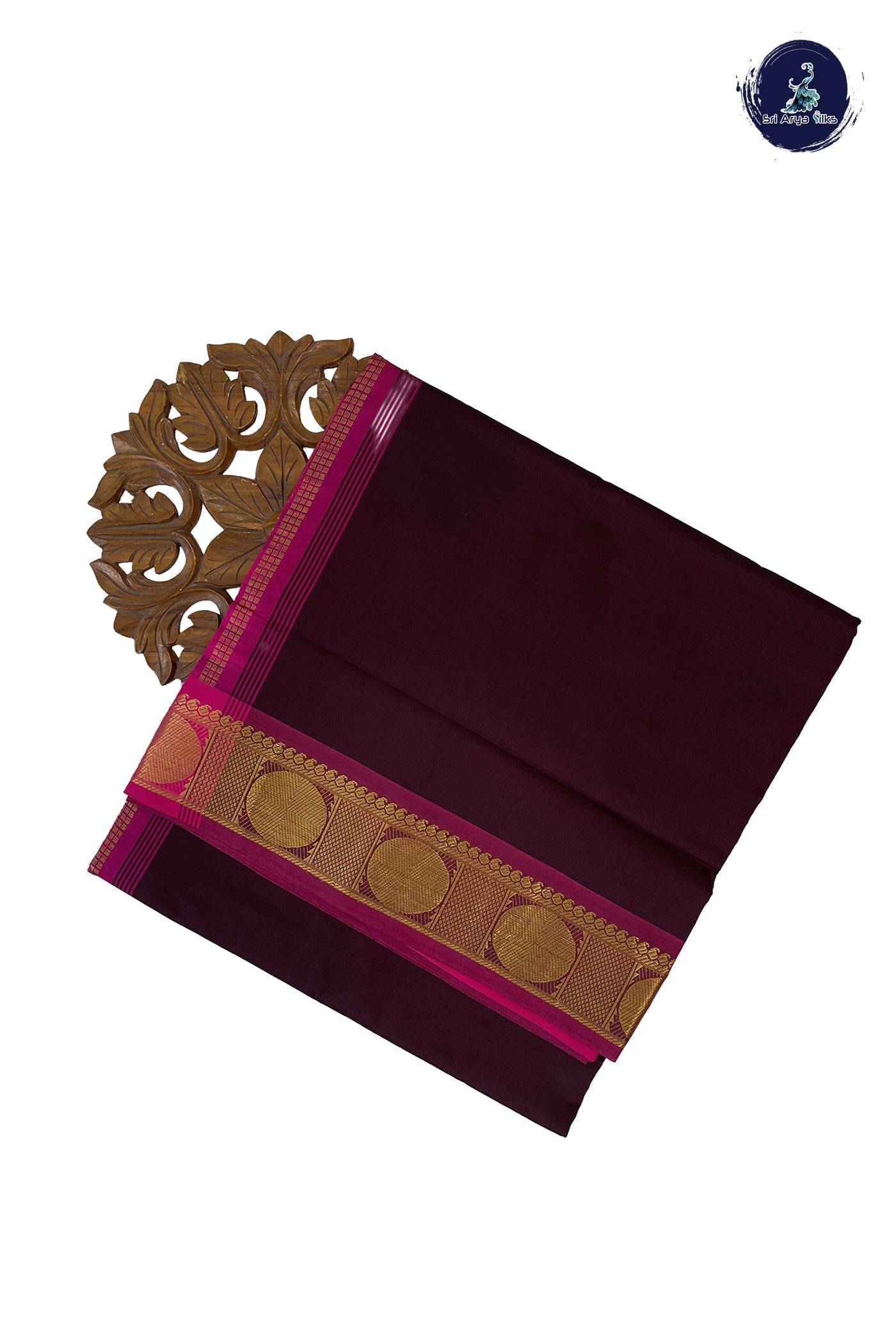 Brown Madisar Semi Silk Cotton Saree With Plain Pattern
