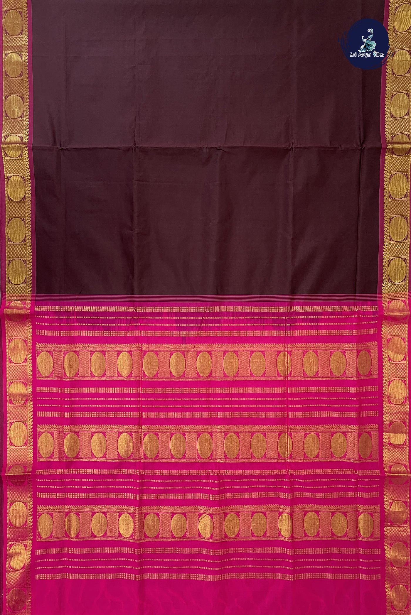 Brown Madisar Semi Silk Cotton Saree With Plain Pattern