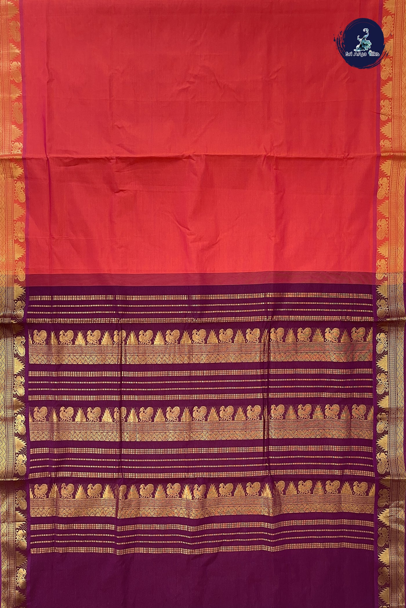 Rust Madisar Semi Silk Cotton Saree With Plain Pattern
