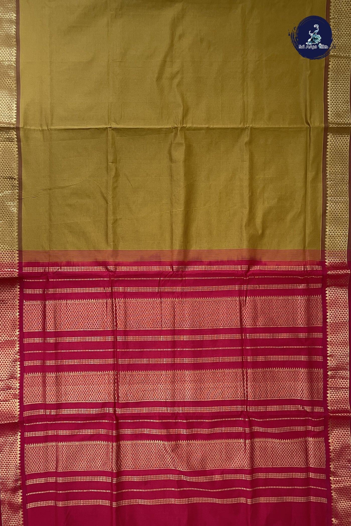 Mustard Madisar Semi Silk Cotton Saree With Plain Pattern