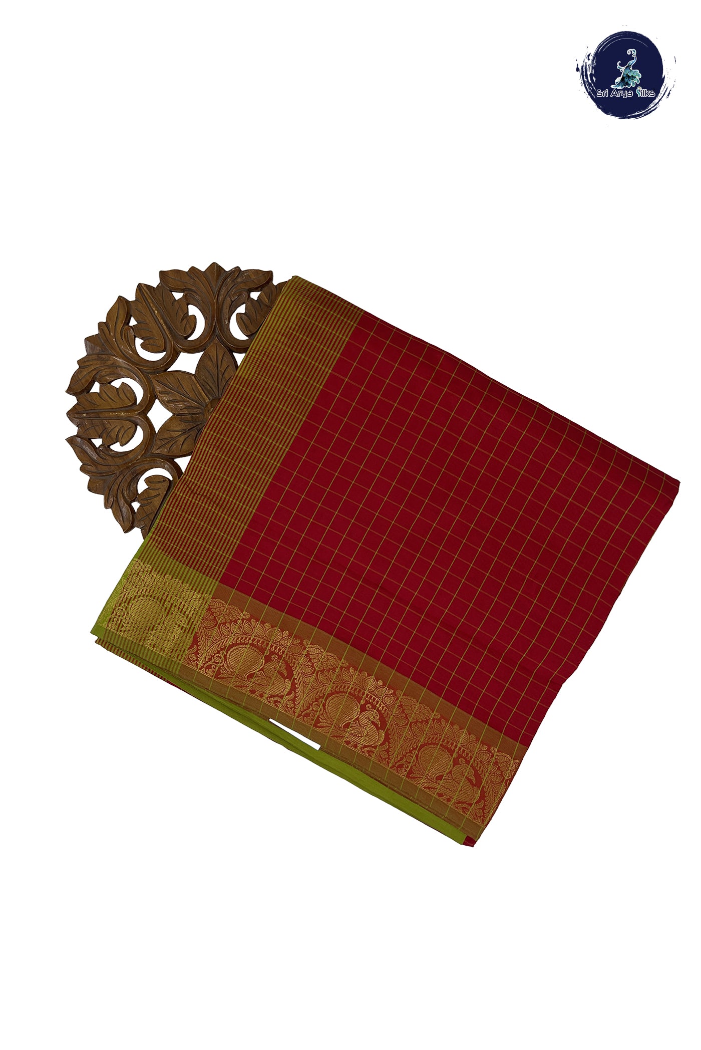 Maroon Madisar Semi Silk Cotton Saree With Checked Pattern