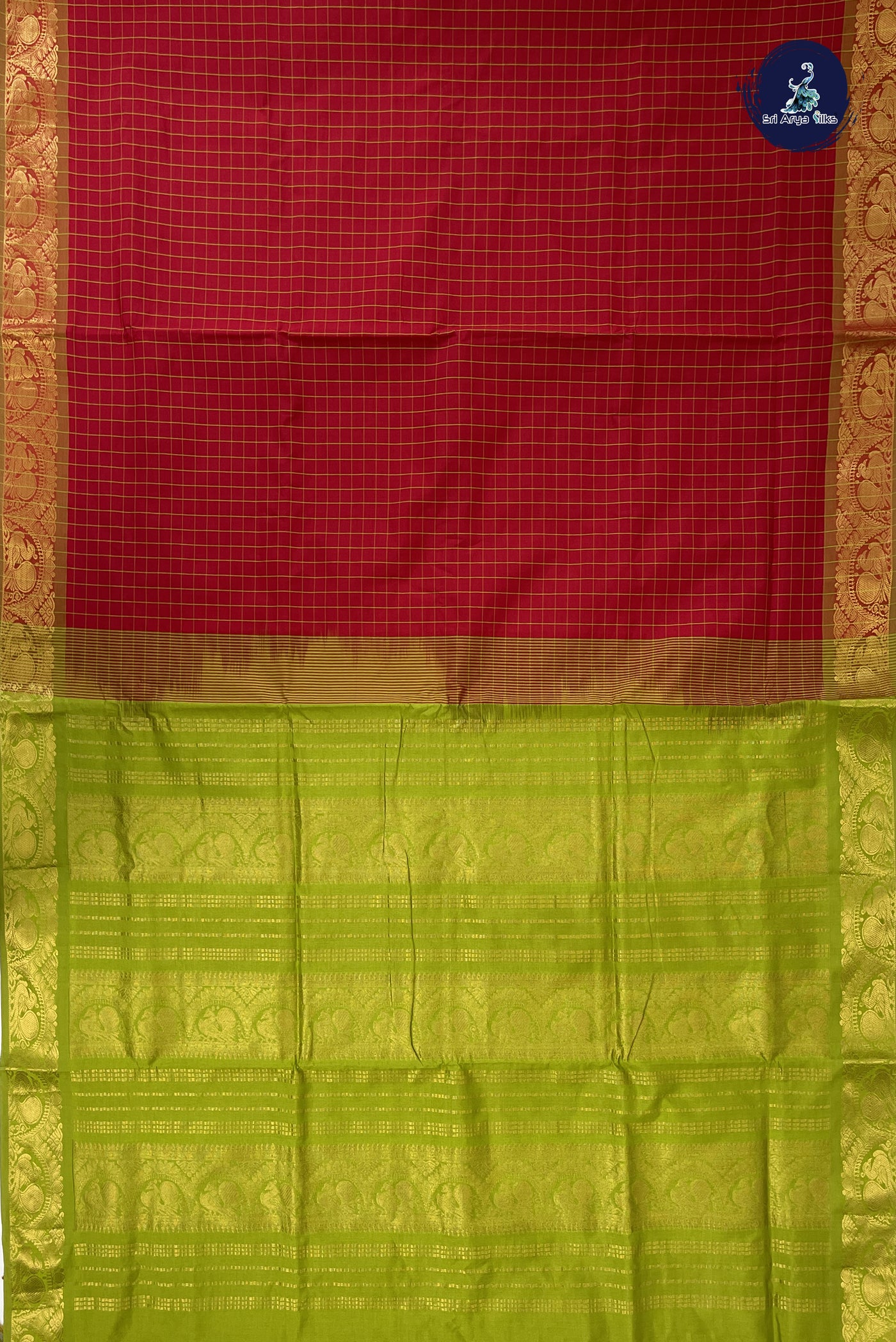 Maroon Madisar Semi Silk Cotton Saree With Checked Pattern