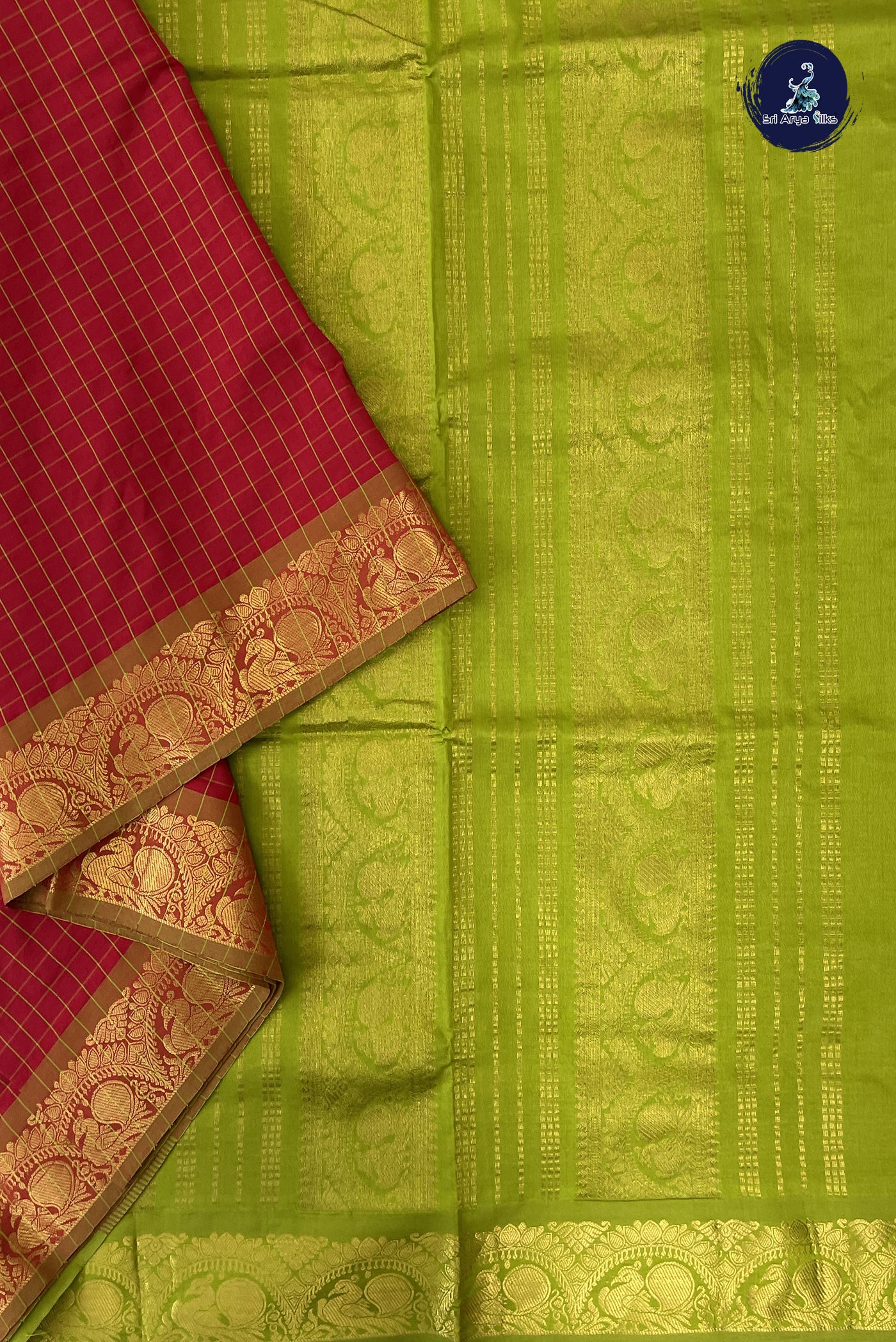 Maroon Madisar Semi Silk Cotton Saree With Checked Pattern
