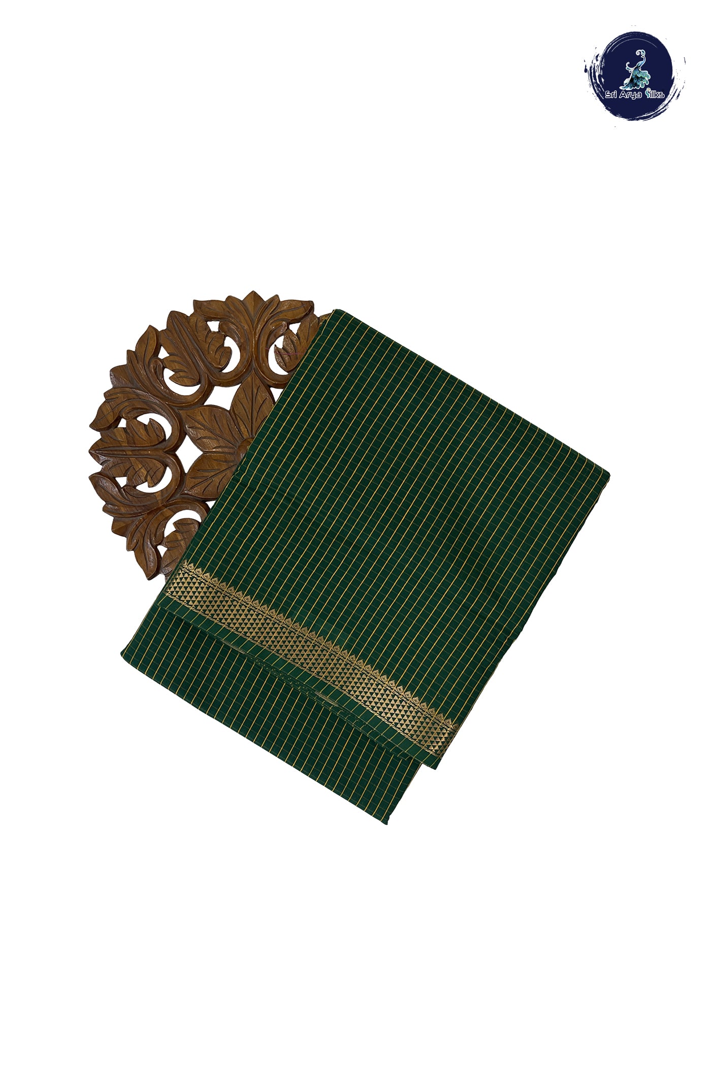 Bottle Green Madisar Semi Silk Cotton Saree With Checked Pattern