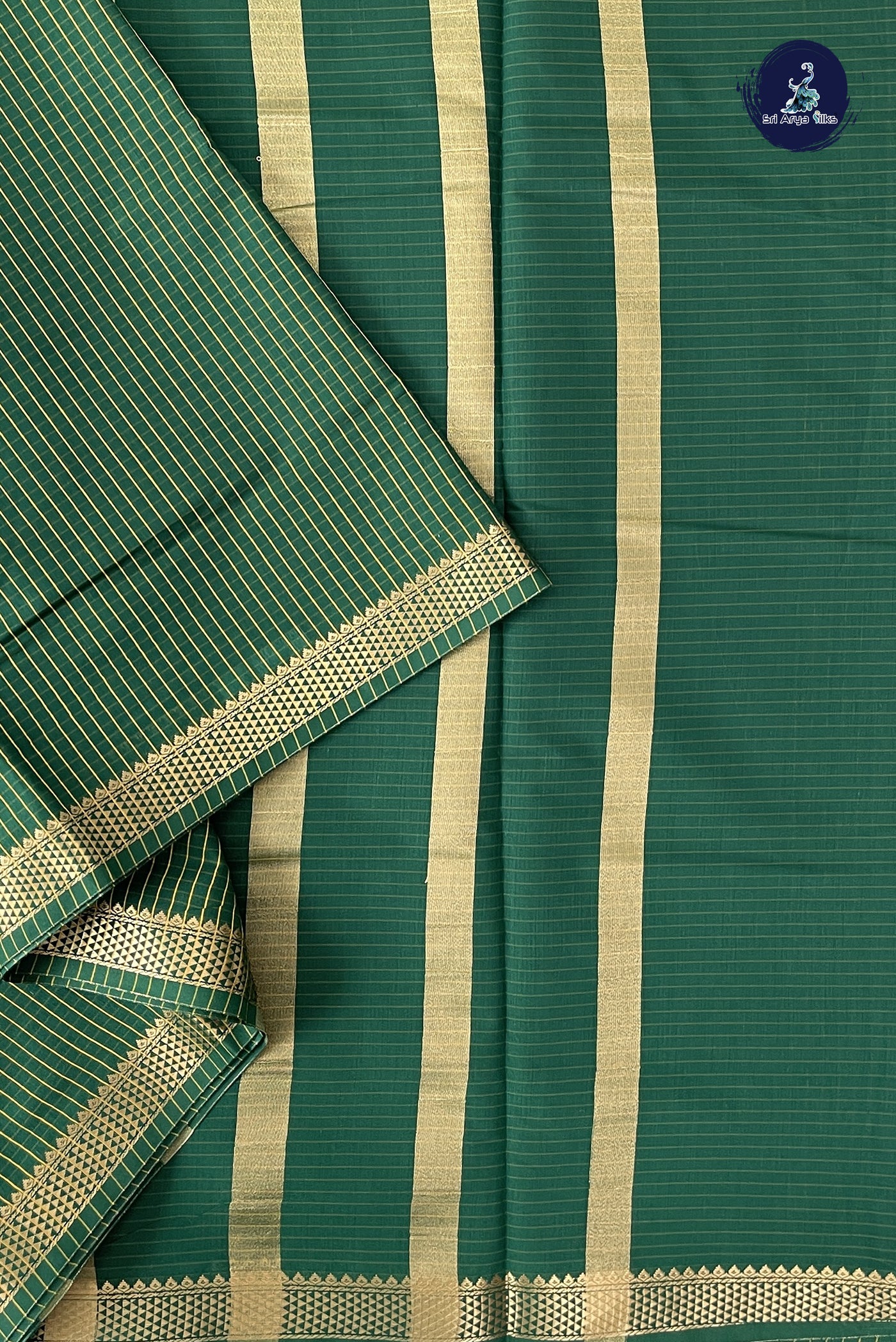 Bottle Green Madisar Semi Silk Cotton Saree With Checked Pattern