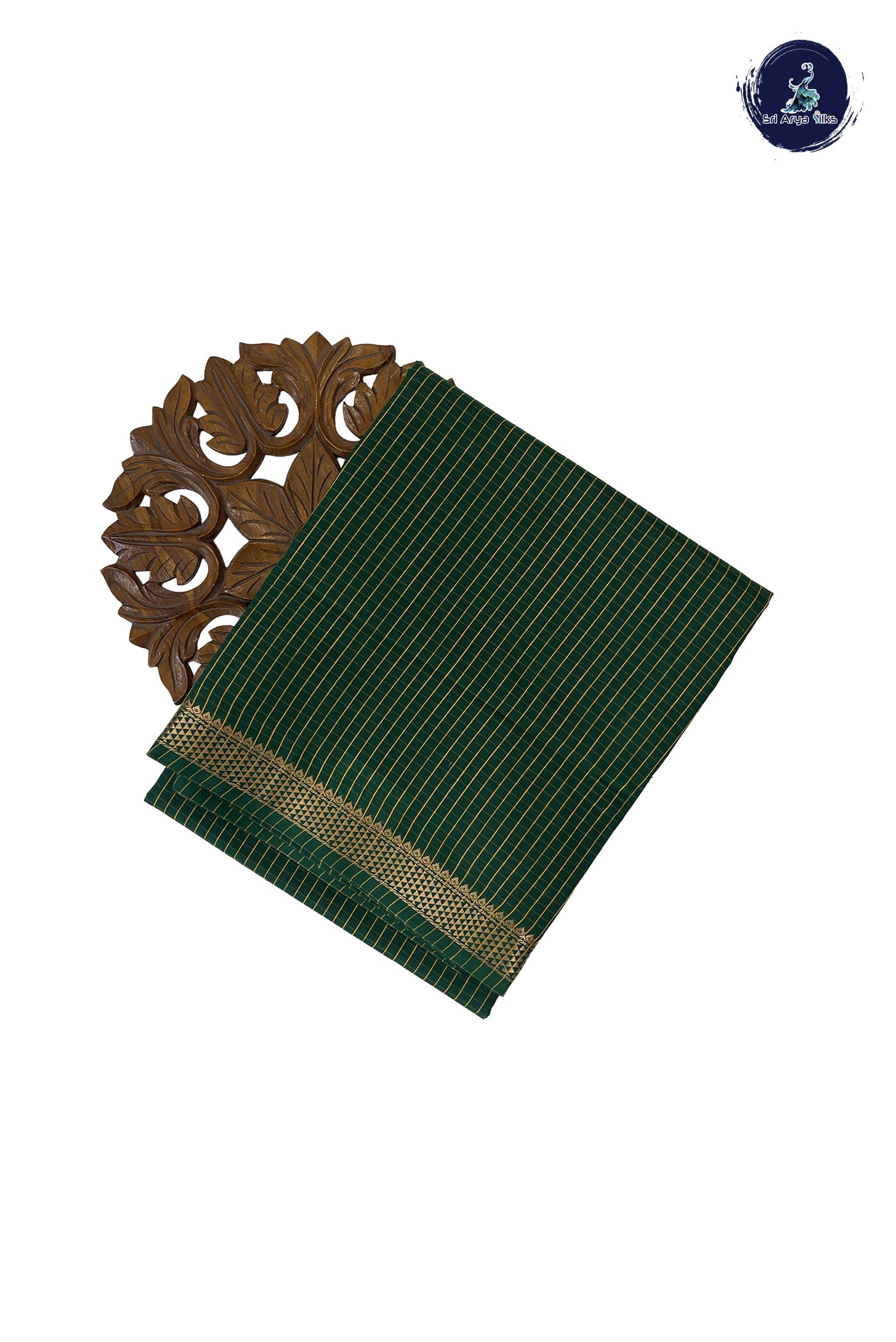 Bottle Green Madisar Semi Silk Cotton Saree With Checked Pattern