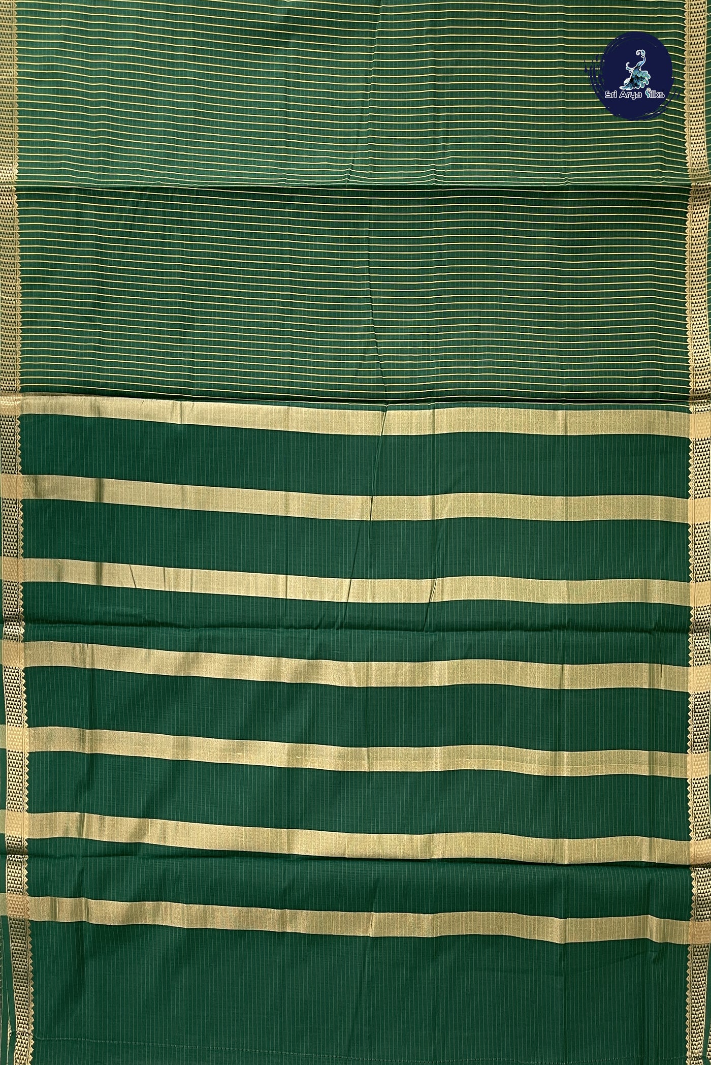 Bottle Green Madisar Semi Silk Cotton Saree With Checked Pattern