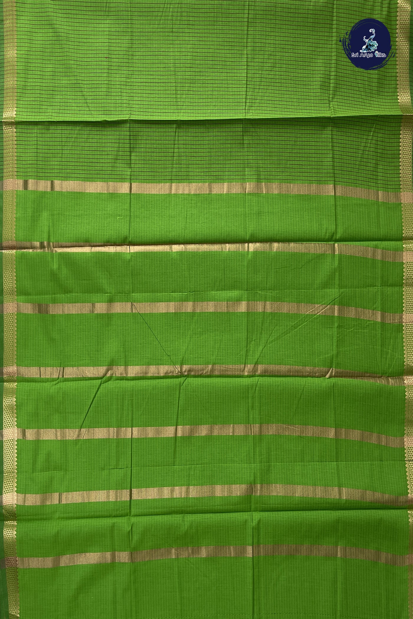 Parrot Green Madisar Semi Silk Cotton Saree With Checked Pattern