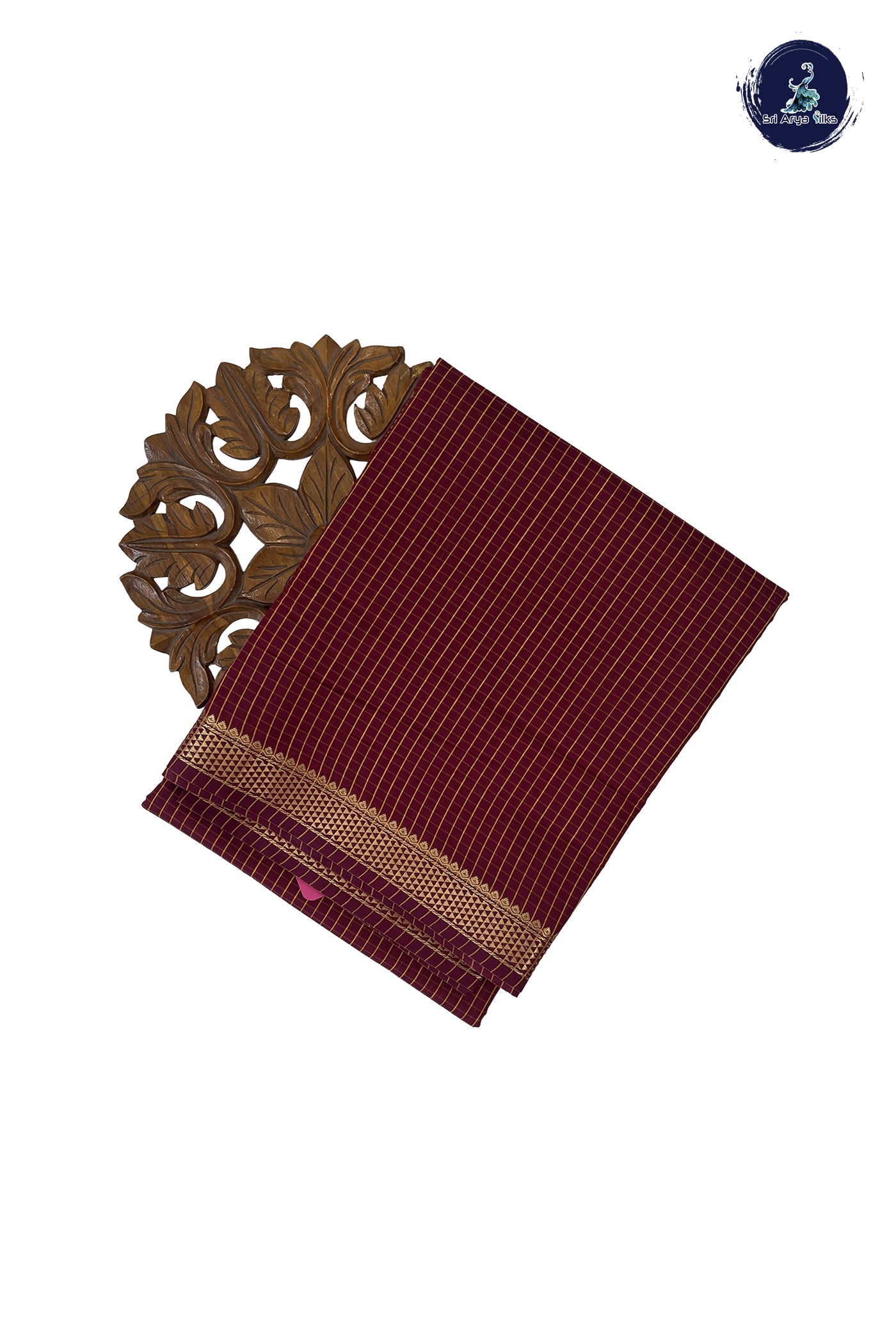 Maroon Madisar Semi Silk Cotton Saree With Checked Pattern