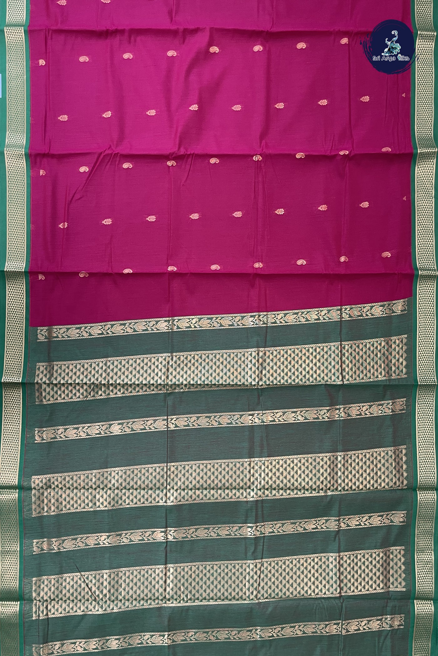 Pinkish Maroon Madisar Semi Silk Cotton Saree With Zari Buttas Pattern
