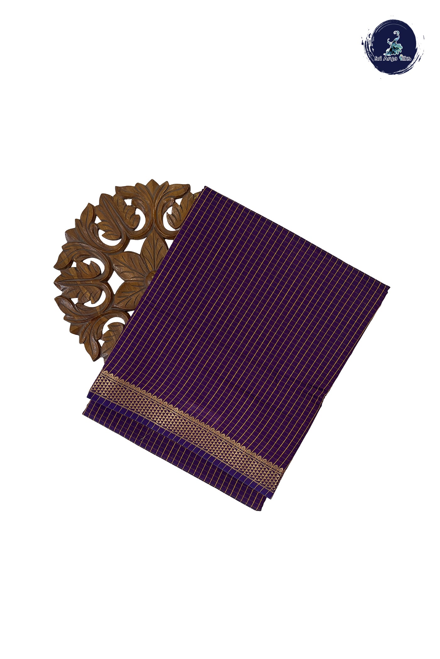 Dark Brinjal Madisar Semi Silk Cotton Saree With Checked Pattern