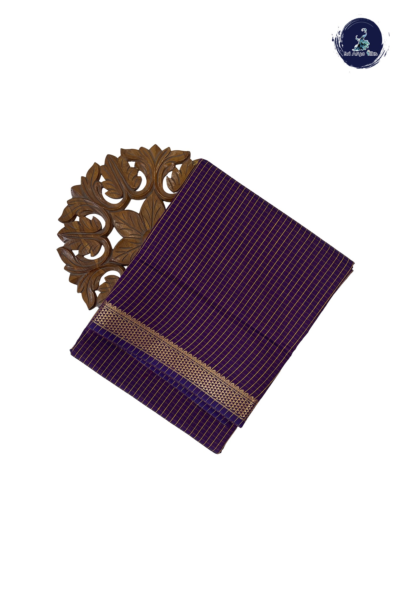 Dark Brinjal Madisar Semi Silk Cotton Saree With Checked Pattern