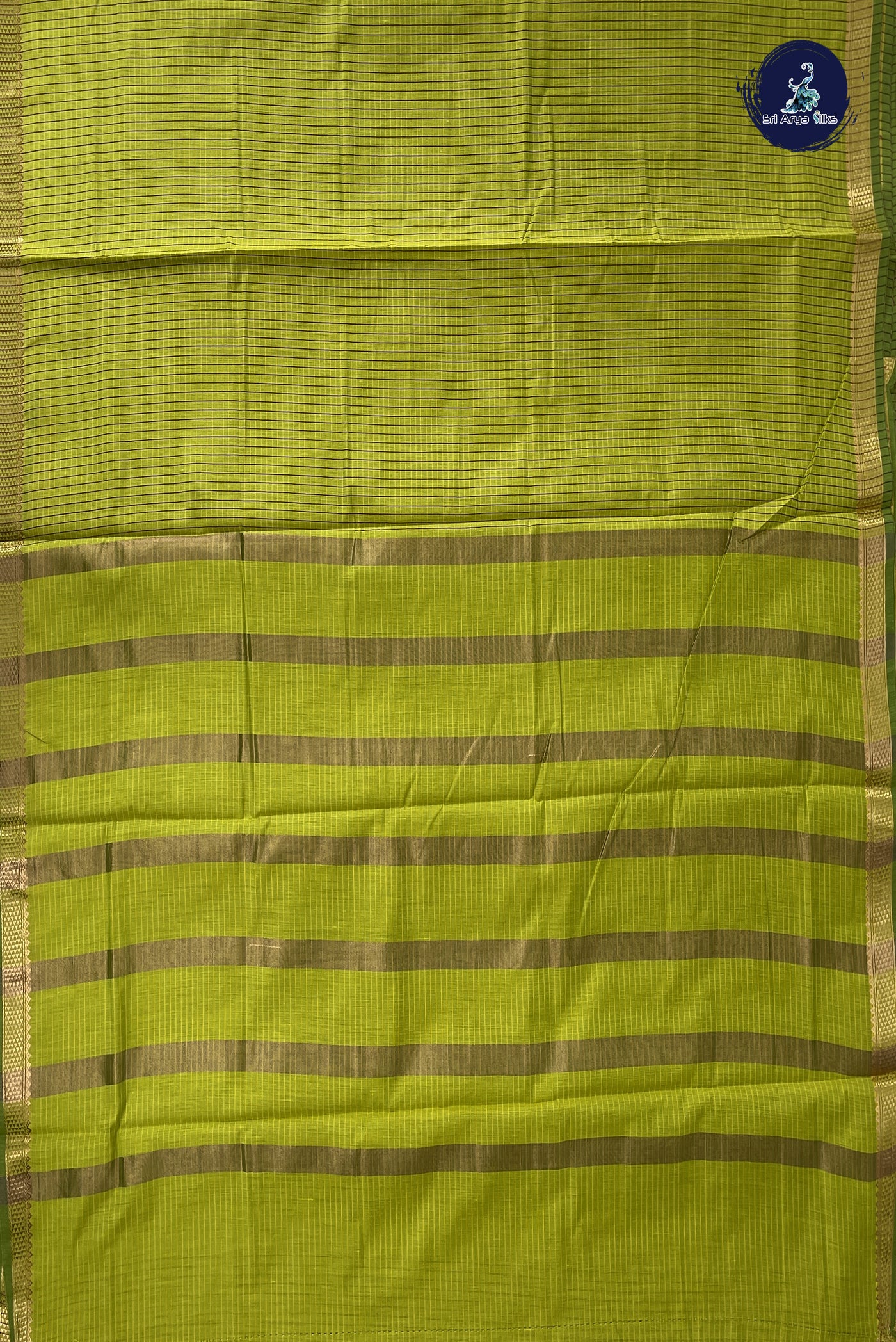 Light Green Madisar Semi Silk Cotton Saree With Checked Pattern