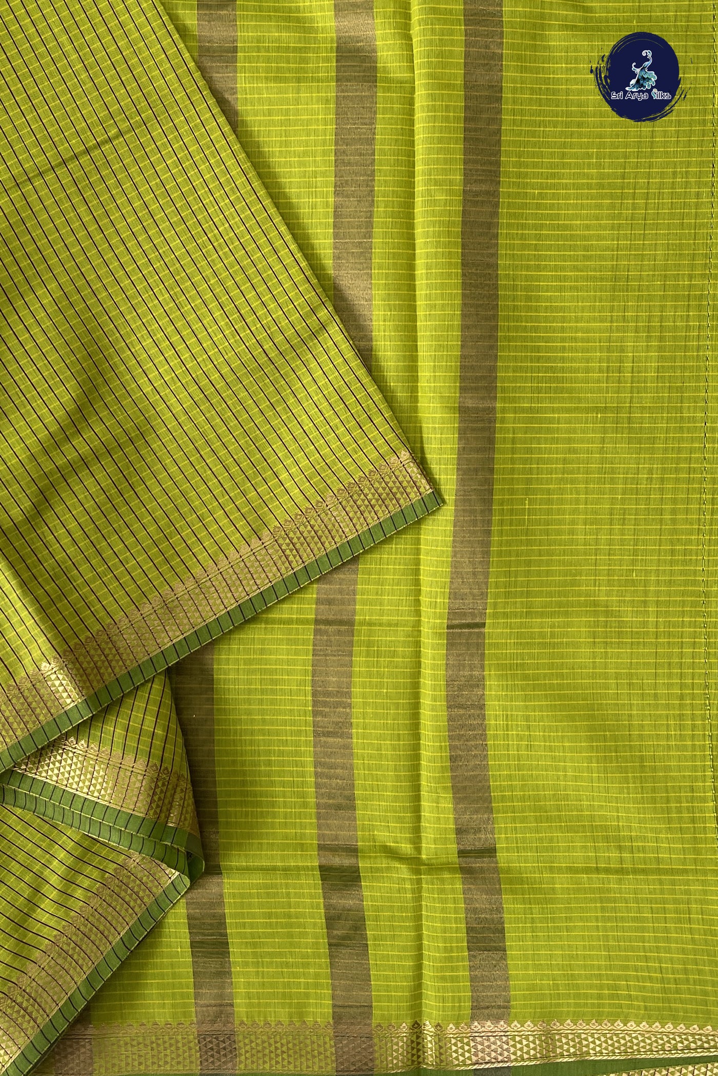 Light Green Madisar Semi Silk Cotton Saree With Checked Pattern