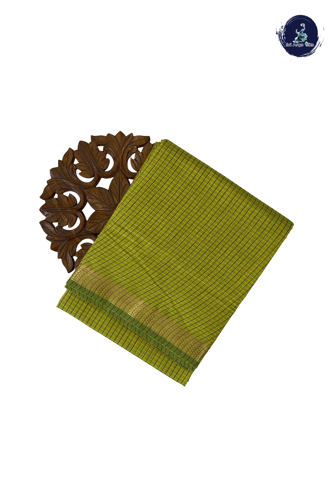 Light Green Madisar Semi Silk Cotton Saree With Checked Pattern