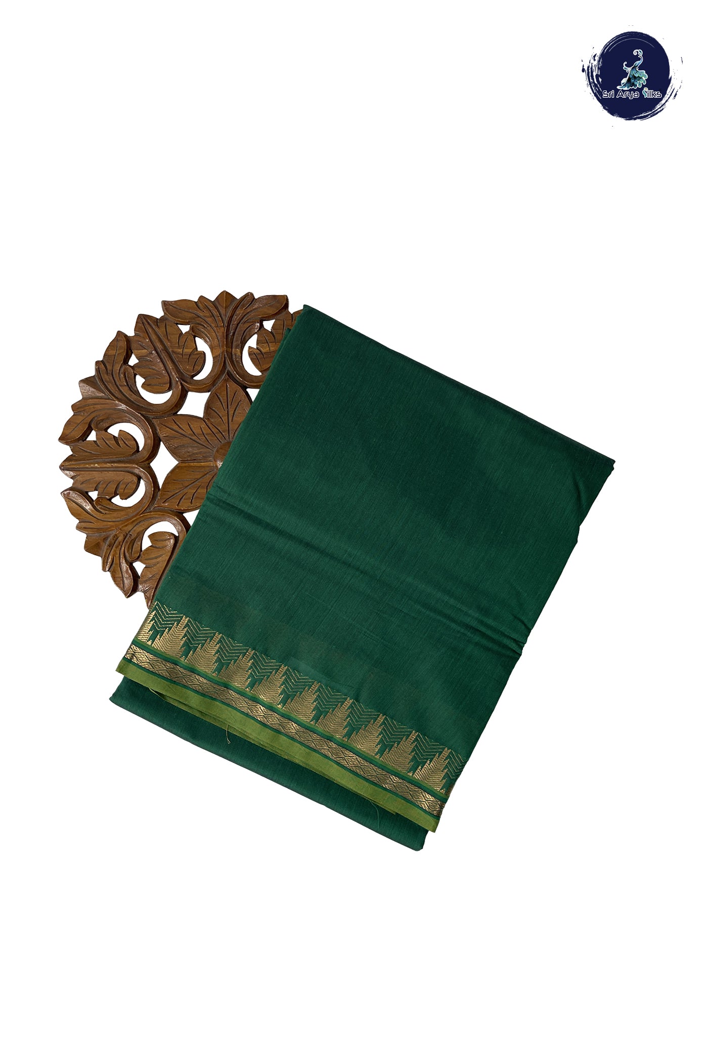 Dark Green Madisar Semi Silk Cotton Saree With Plain Pattern