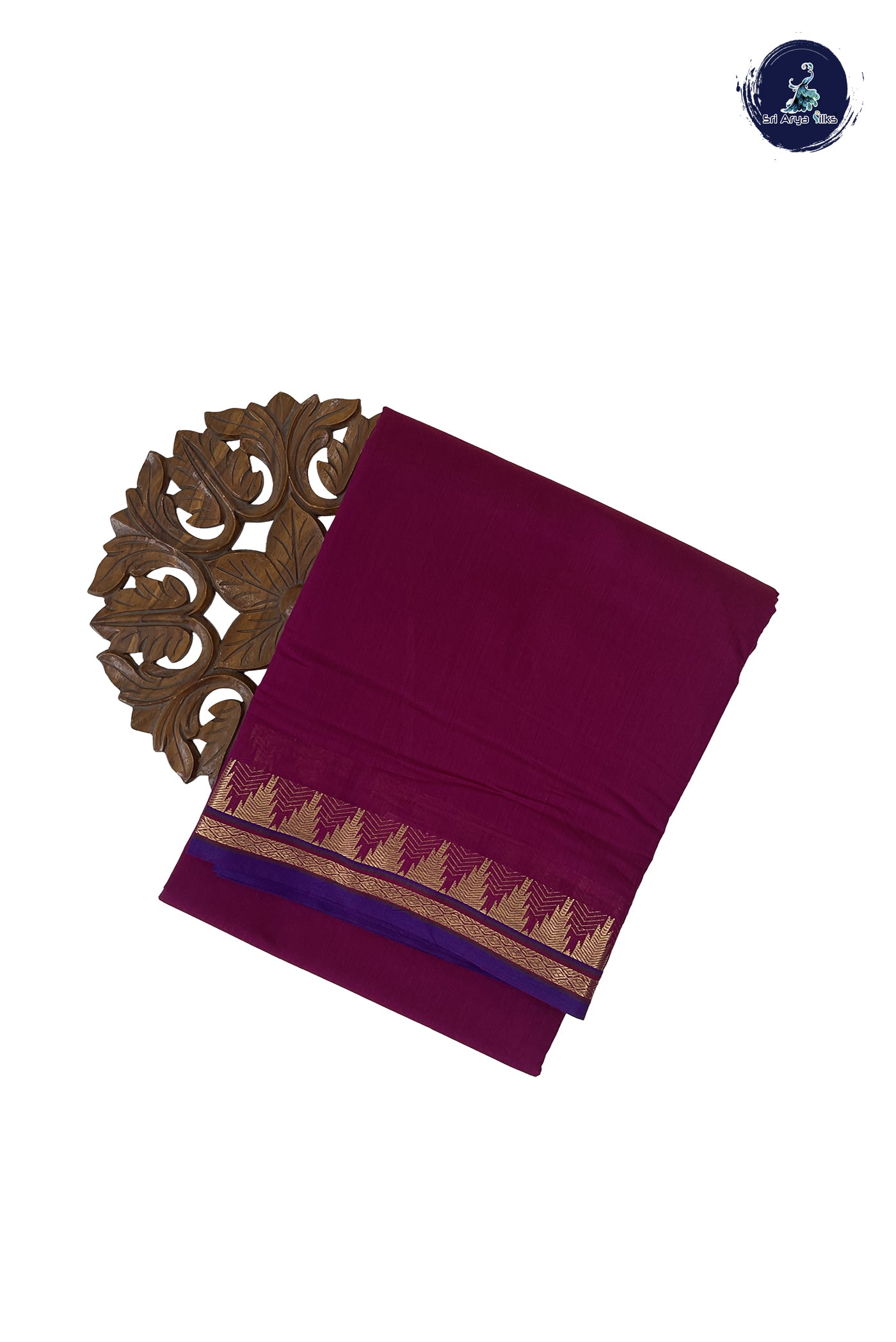 Magenta Purple Madisar Semi Silk Cotton Saree With Plain Pattern