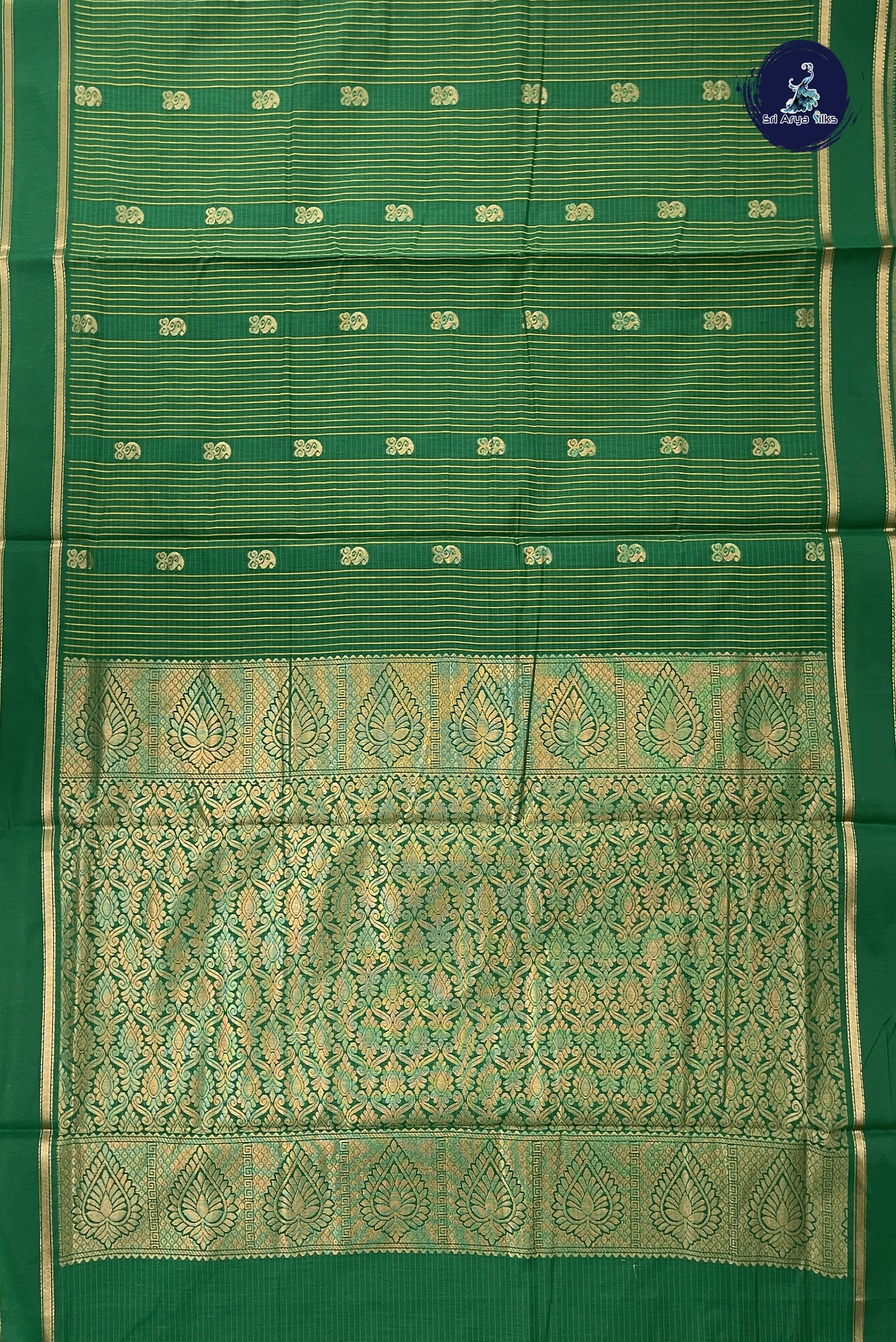 Dark Green Madisar Semi Silk Cotton Saree With Checked Pattern