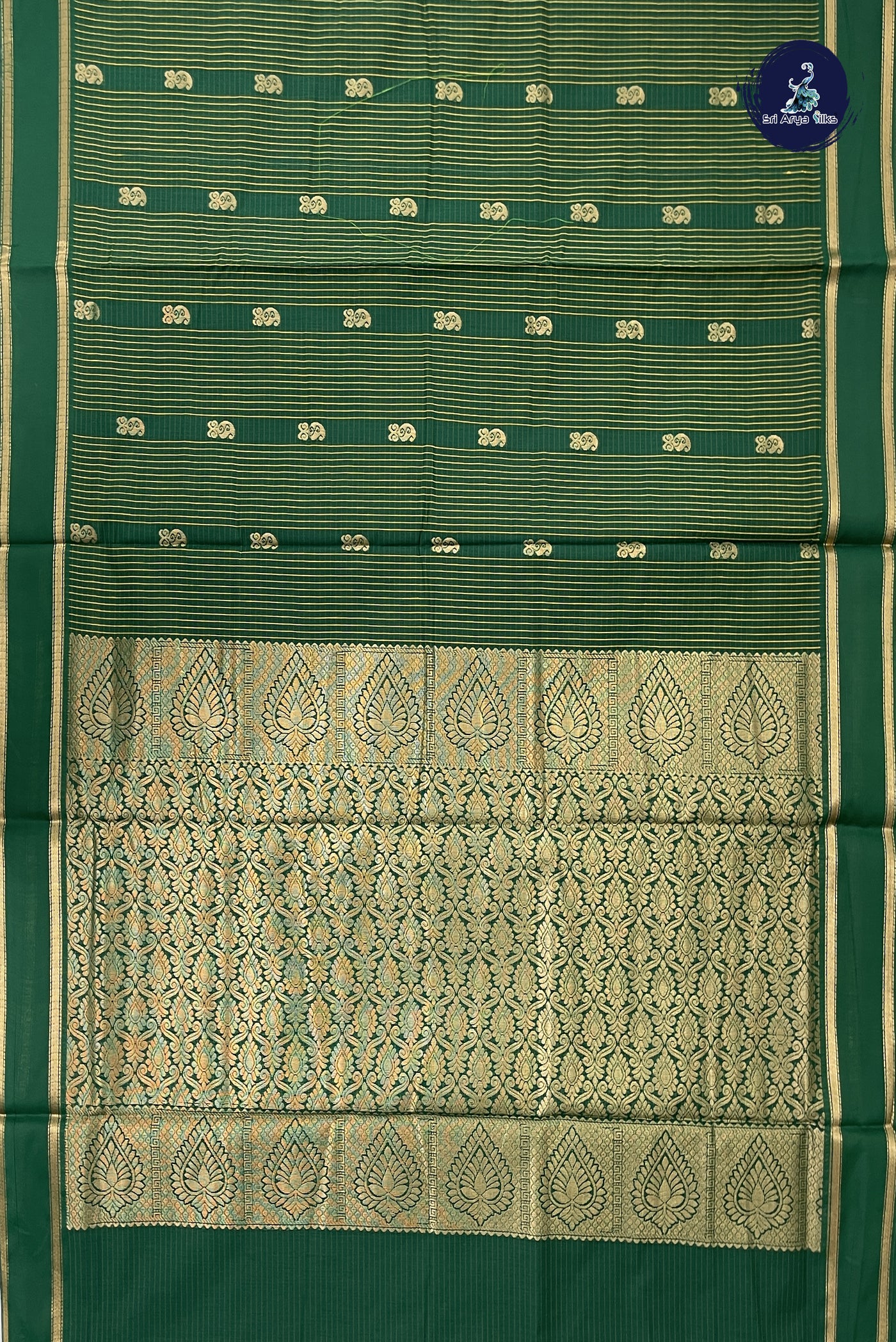 Bottle Green Madisar Semi Silk Cotton Saree With Checked Pattern