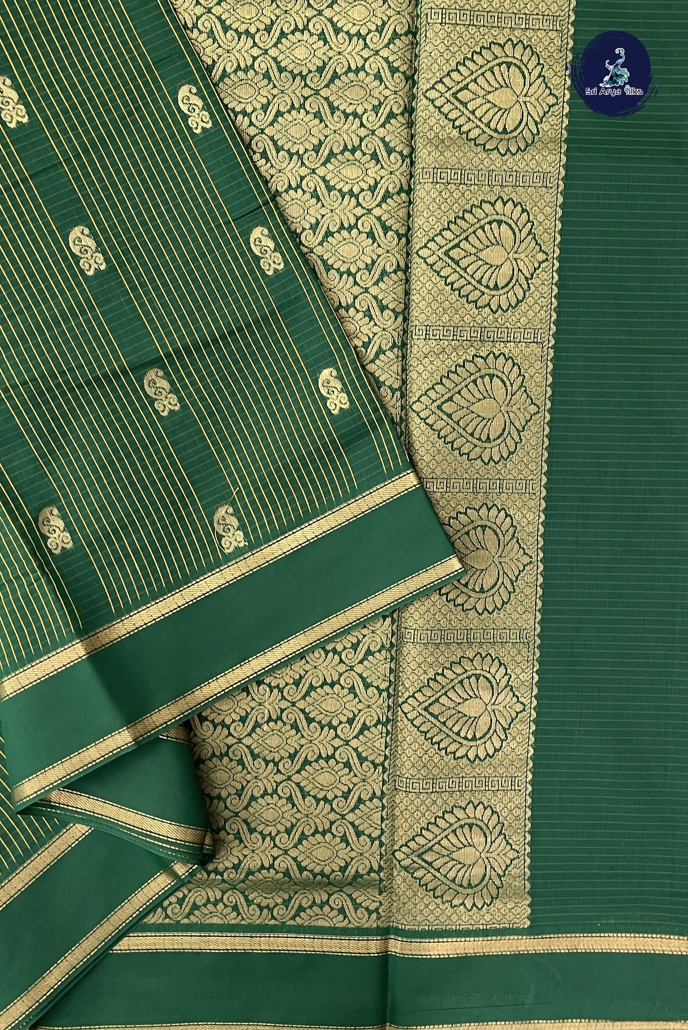 Bottle Green Madisar Semi Silk Cotton Saree With Checked Pattern