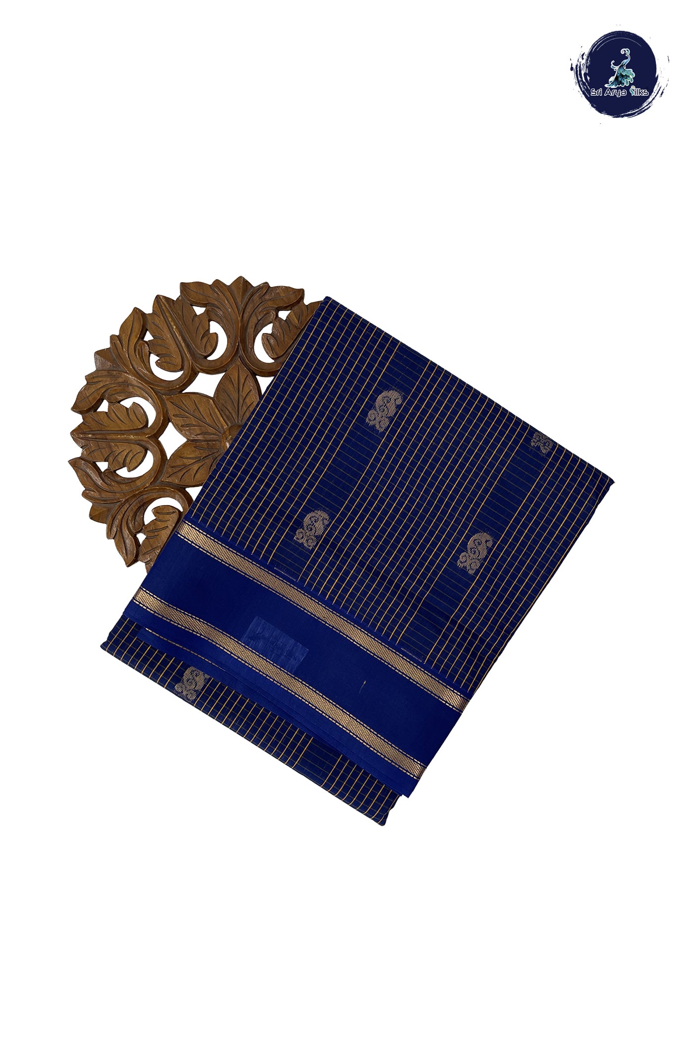 Navy Blue Madisar Semi Silk Cotton Saree With Checked Pattern