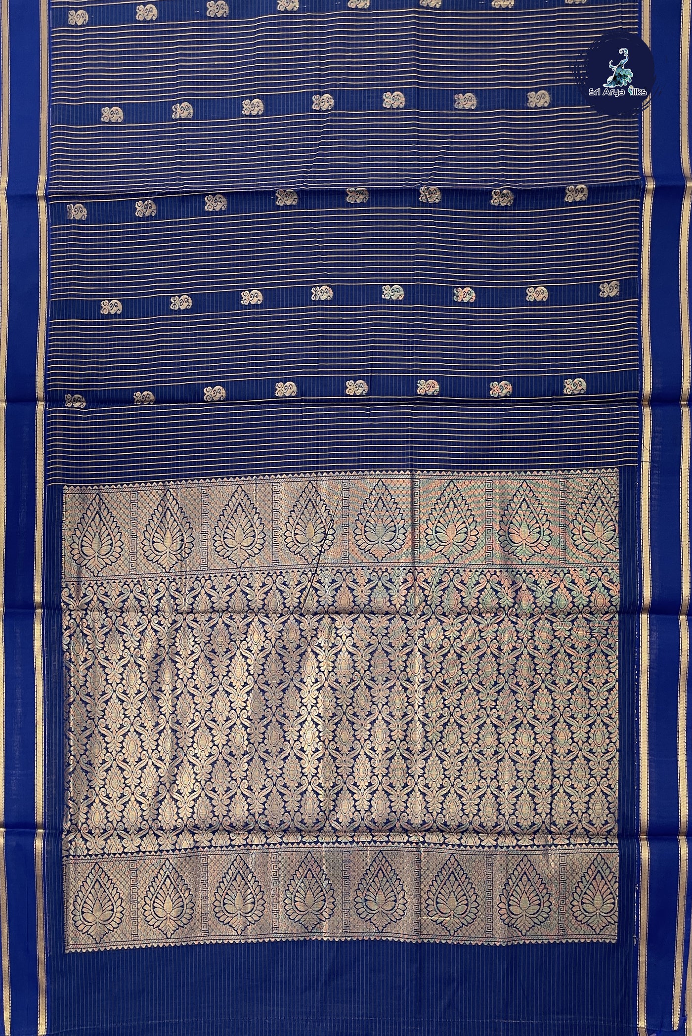 Navy Blue Madisar Semi Silk Cotton Saree With Checked Pattern