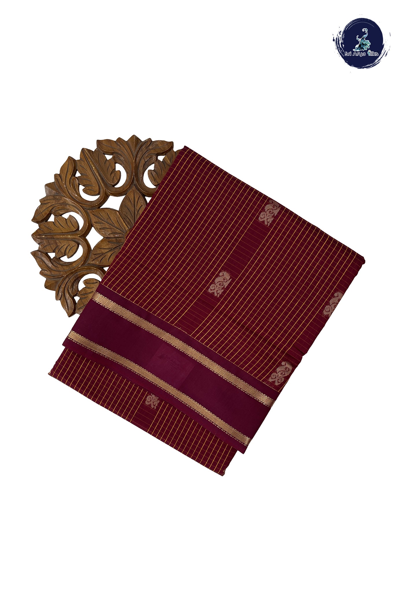 Maroon Madisar Semi Silk Cotton Saree With Checked Pattern