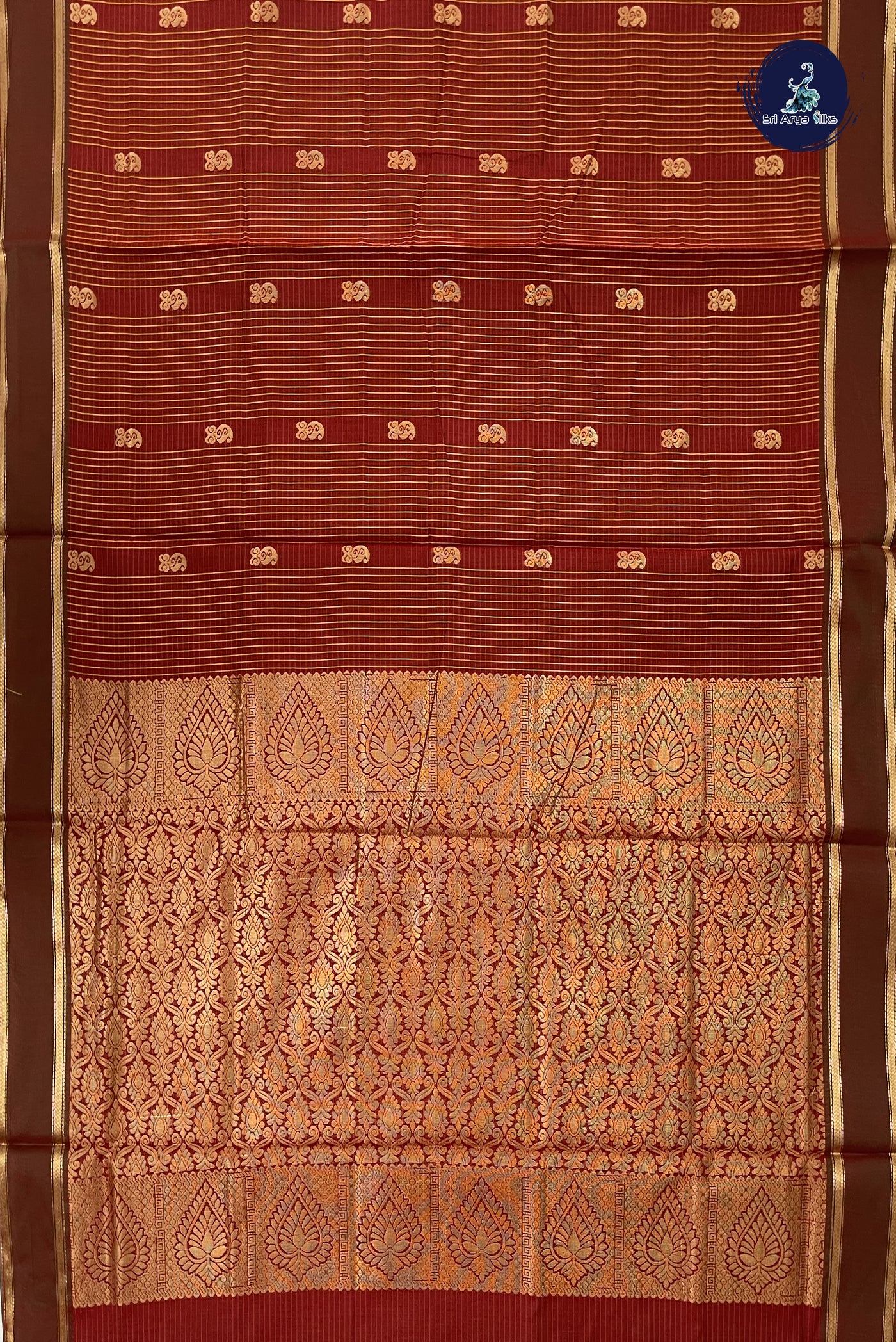 Dual Tone Brown Madisar Semi Silk Cotton Saree With Checked Pattern