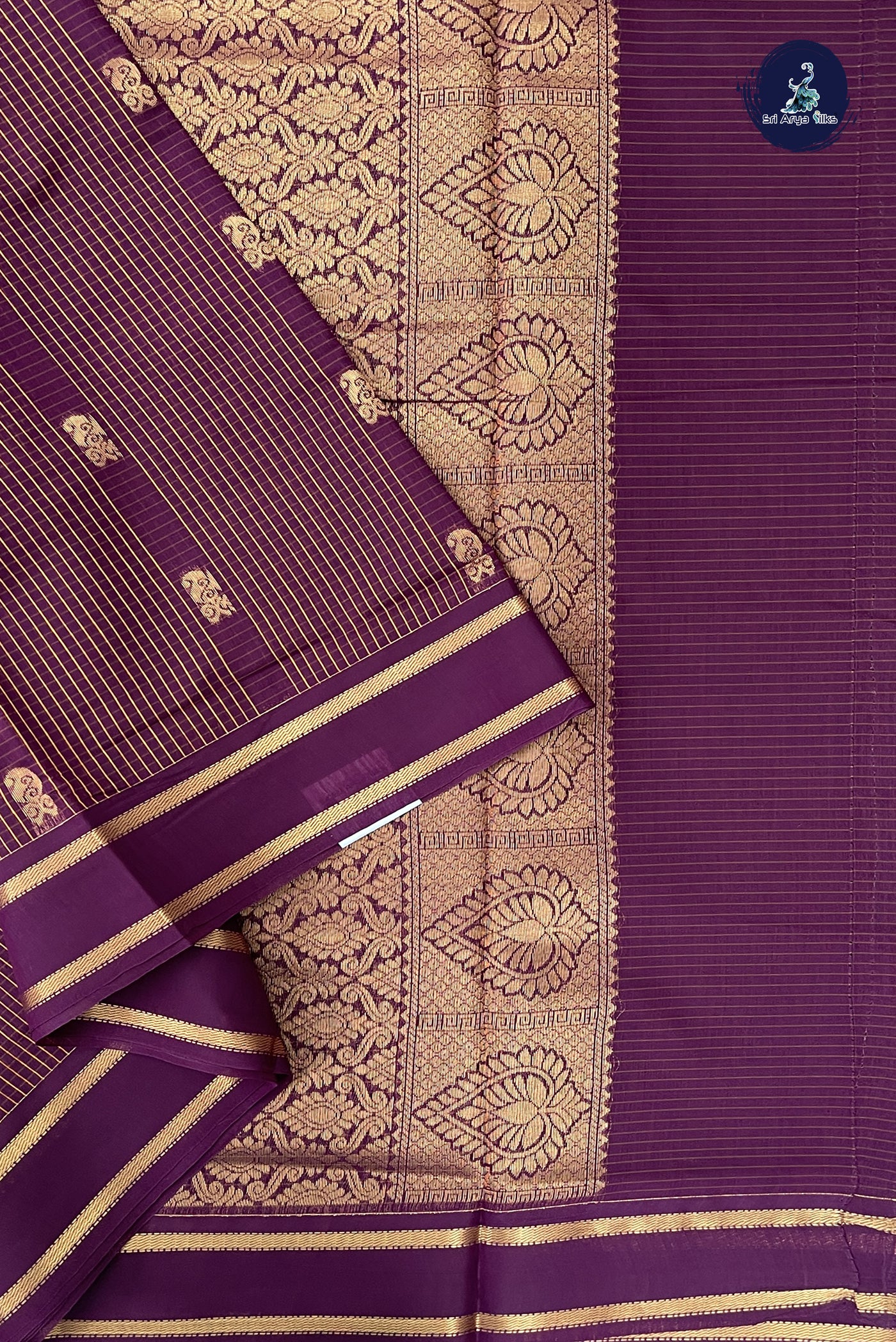 Dark Brinjal Madisar Semi Silk Cotton Saree With Checked Pattern