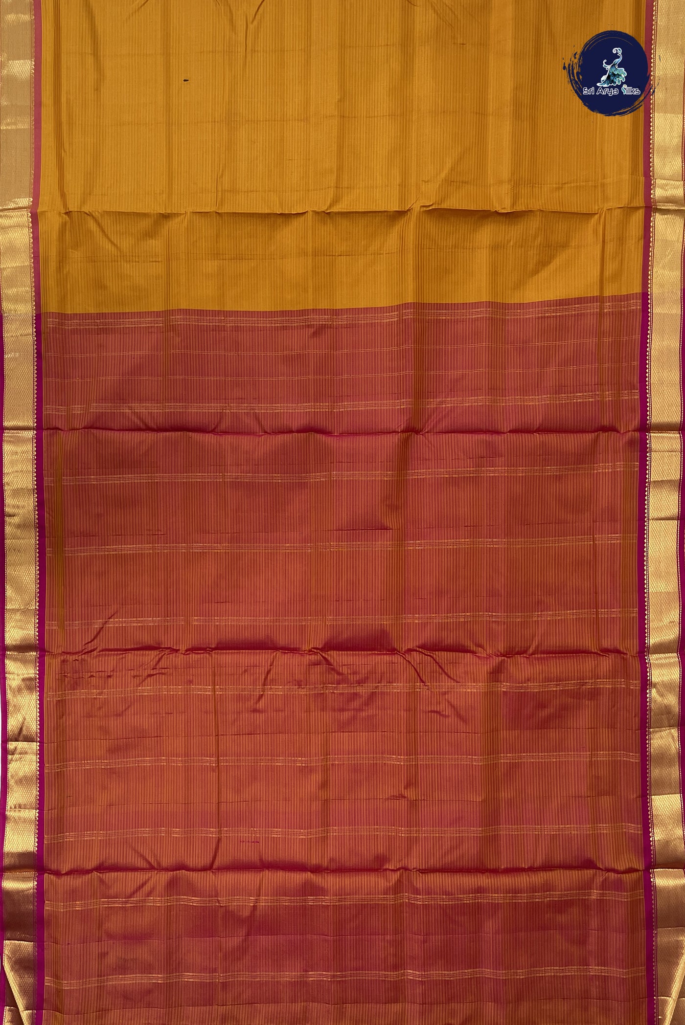 Mustard Yellow Madisar 10 Yards Silk Saree With Doria Lines Pattern