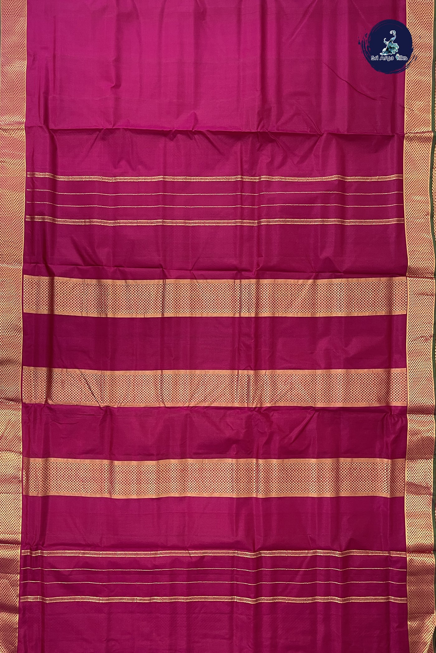 Pinkish Maroon Madisar 10 Yards Silk Saree With Plain Pattern