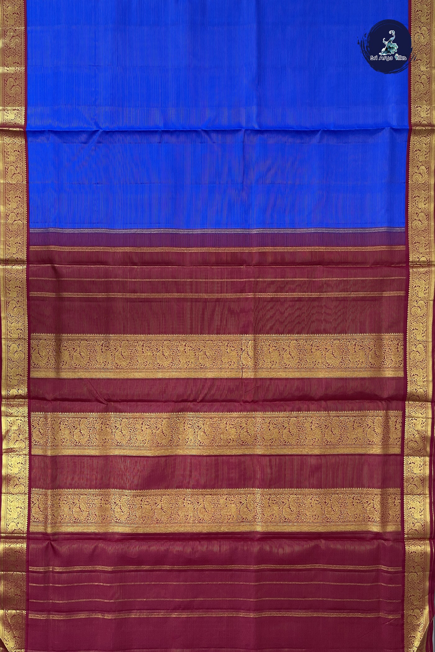 MS Blue Madisar 10 Yards Silk Saree With Vaira Oosi Pattern