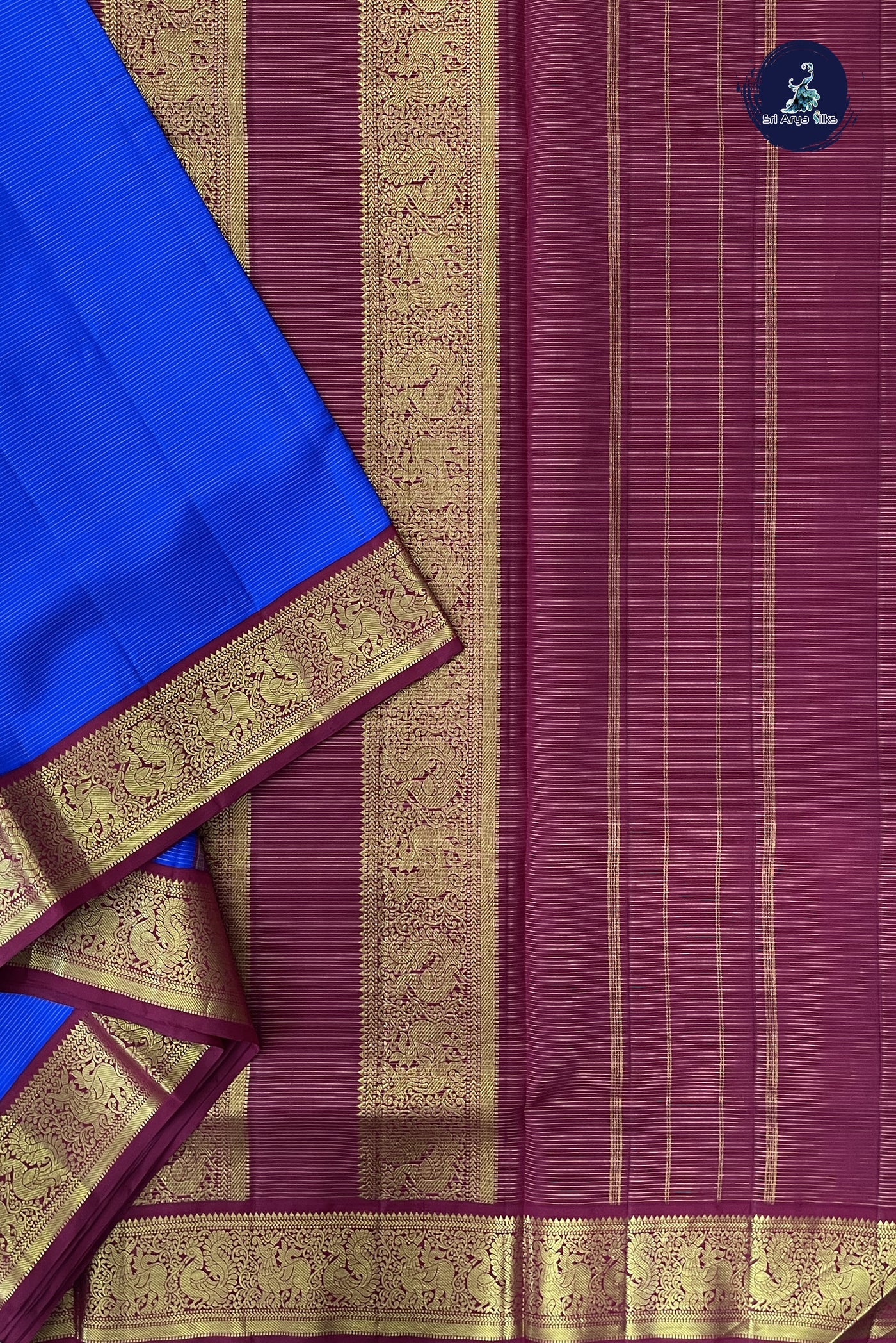 MS Blue Madisar 10 Yards Silk Saree With Vaira Oosi Pattern