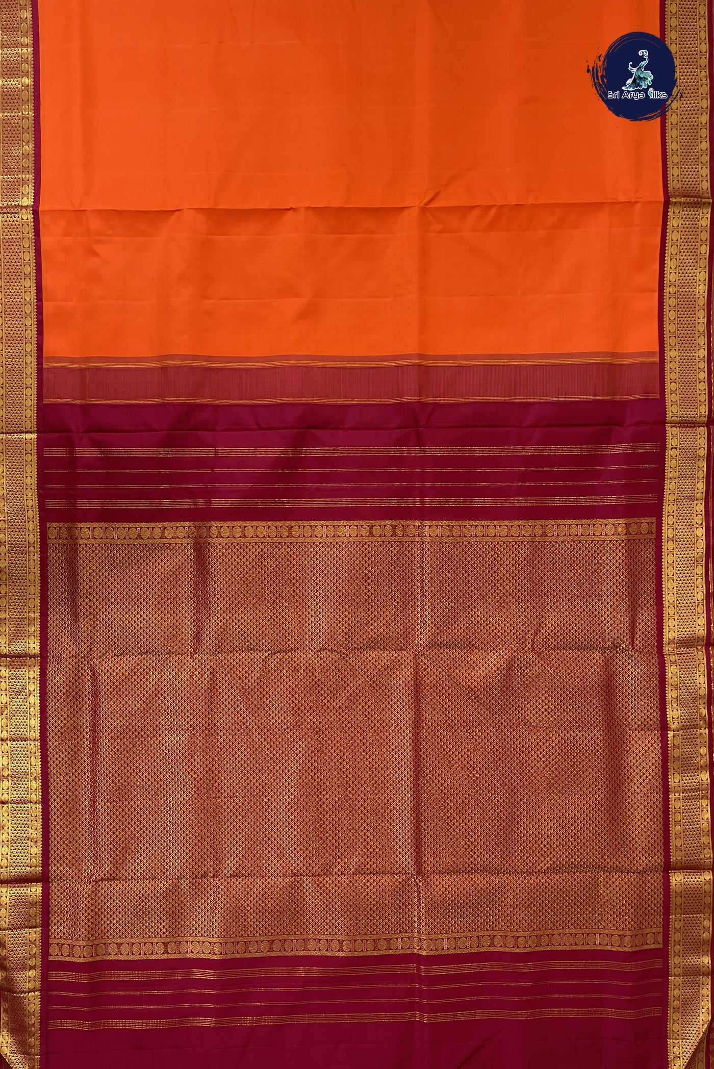 Orange Madisar 10 Yards Silk Saree With Plain Pattern